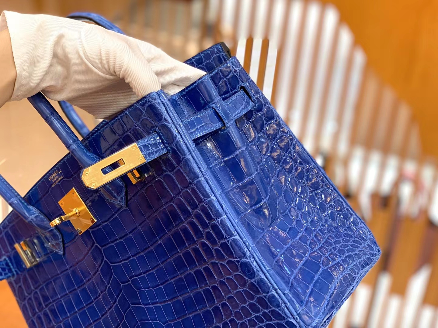 Hermes 爱马仕 Birkin 30cm I7 Bleu zellige 琉璃蓝 一级进口尼罗鳄“••” 金扣 进口蜜蜡线 全手工制作