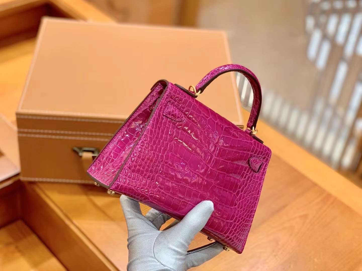爱马仕 Hermes Mini kelly 二代 天方夜谭紫J5 Rose Sheherazade 一级进口美洲鳄 金扣 进口蜜蜡线 全手工制作