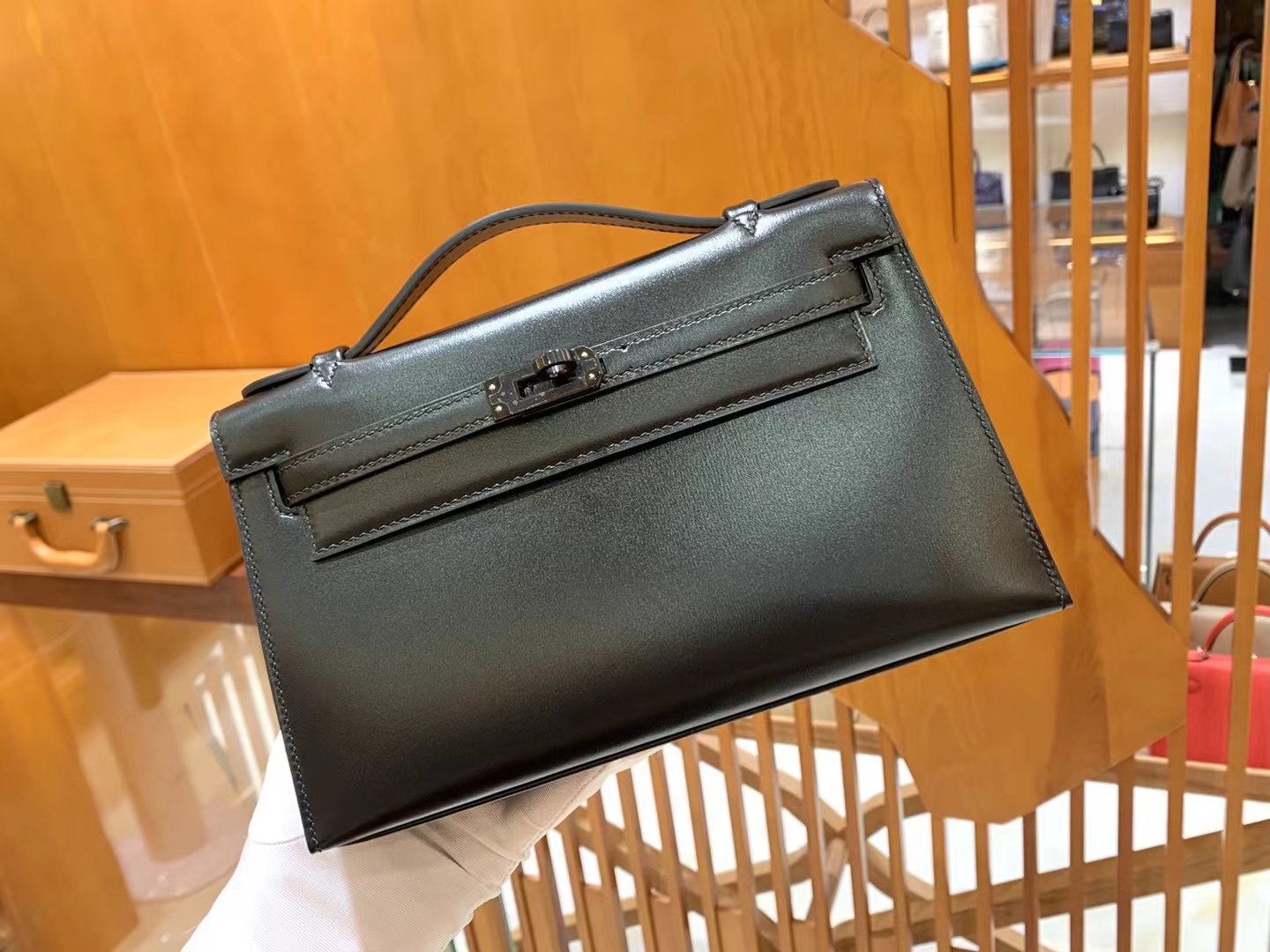 HERMES 爱马仕【现货】 Mini Kelly 一代 黑色CC89 Nior BOX 进口蜜蜡线 全手工制作