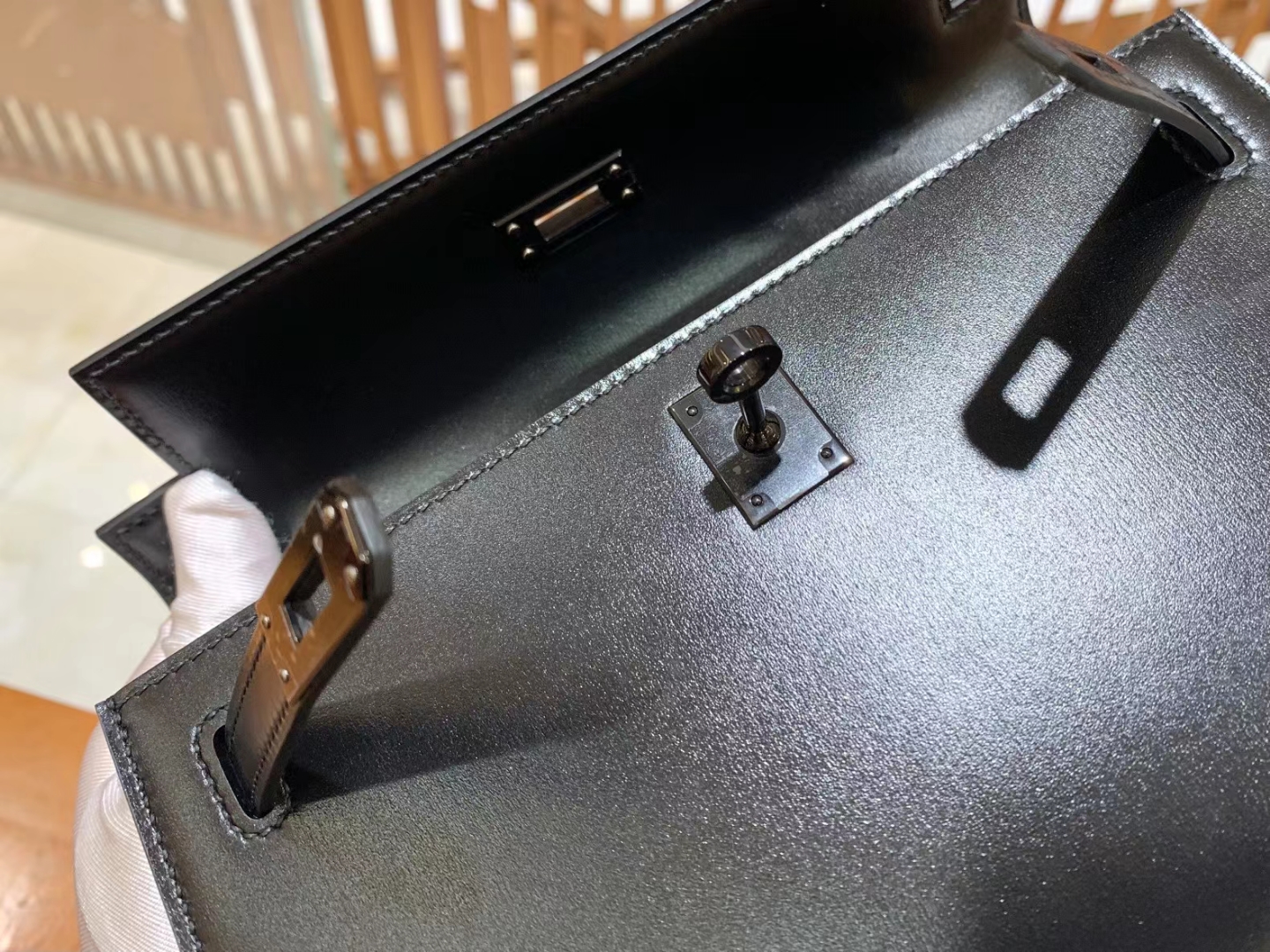 HERMES 爱马仕【现货】 Mini Kelly 一代 黑色CC89 Nior BOX 进口蜜蜡线 全手工制作