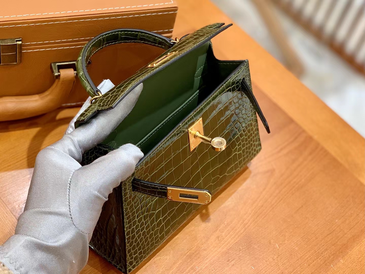 爱马仕 Hermes Mini kelly 二代 61 Vert Olive橄榄绿 一级进口美洲鳄 金扣 进口蜜蜡线 全手工制作