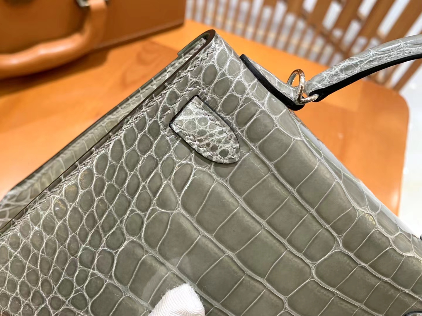 HERMES 爱马仕 Mini kelly 二代 斑鸠灰 一级进口美洲鳄 银扣