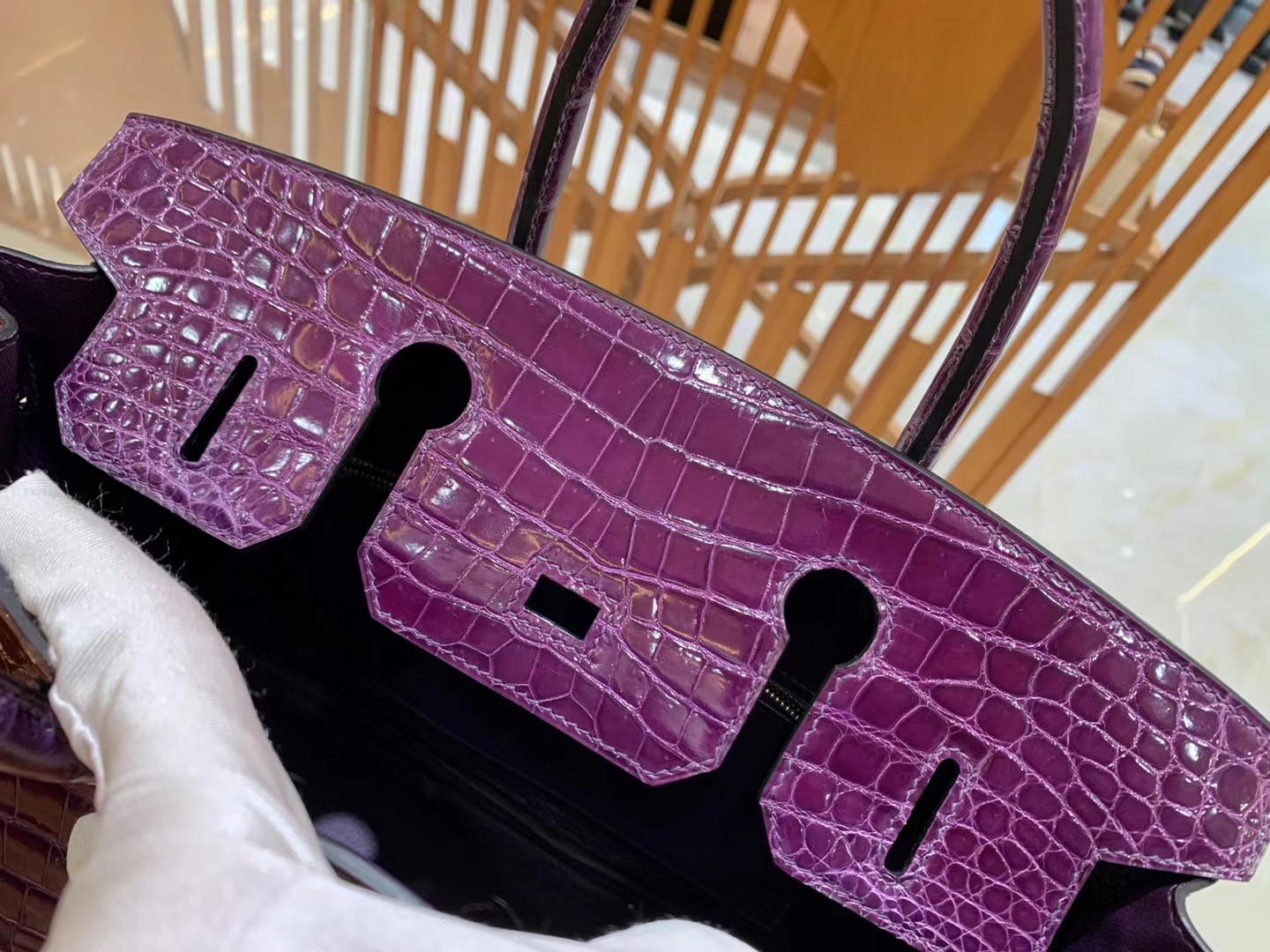 Hermes 爱马仕 Birkin 30cm 9G Amethyst 水晶紫 一级进口尼罗鳄“••” 金扣 进口蜜蜡线 全手工制作