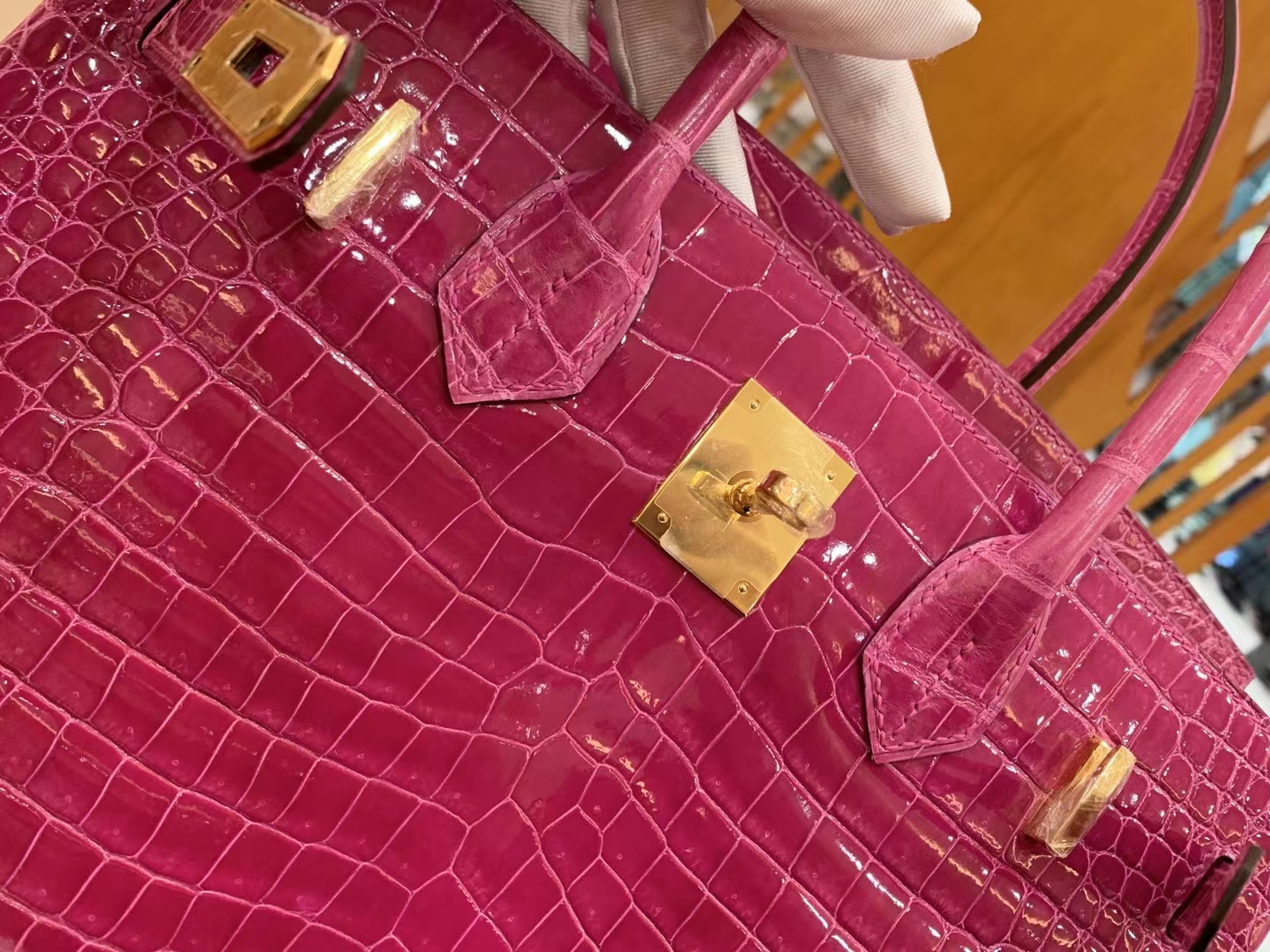 爱马仕 Hermes  Birkin 30CM 5J Fuchsia 桃粉 一级进口湾鳄 进口蜜蜡线 全手工制作