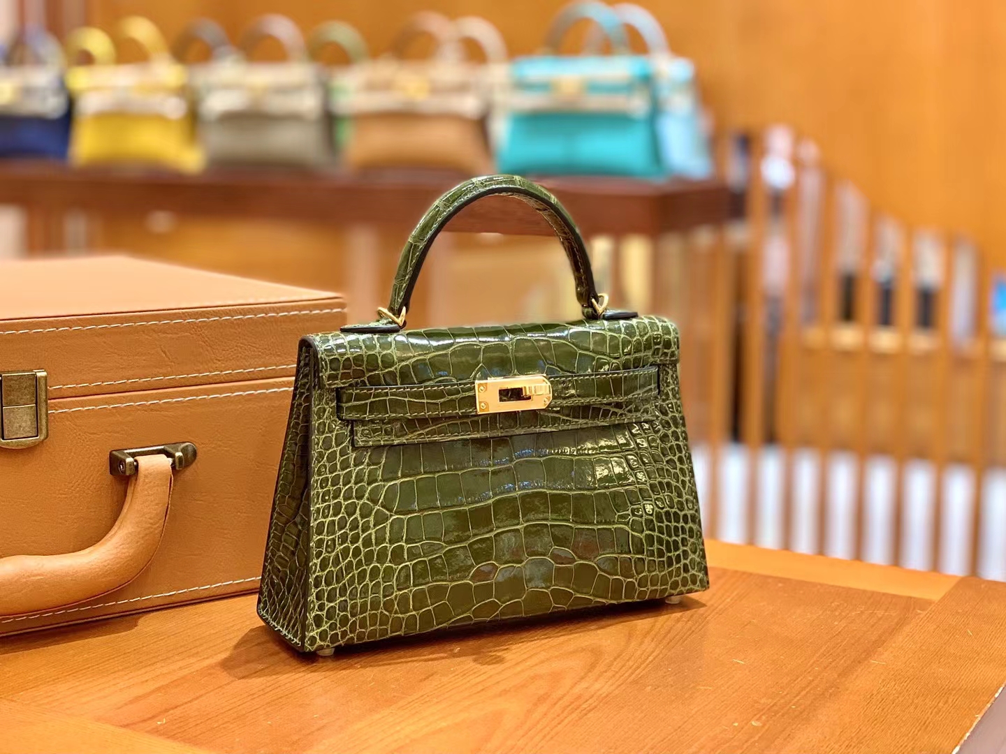爱马仕 Hermes Mini kelly 二代 61 Vert Olive橄榄绿 一级进口美洲鳄 金扣 进口蜜蜡线 全手工制作