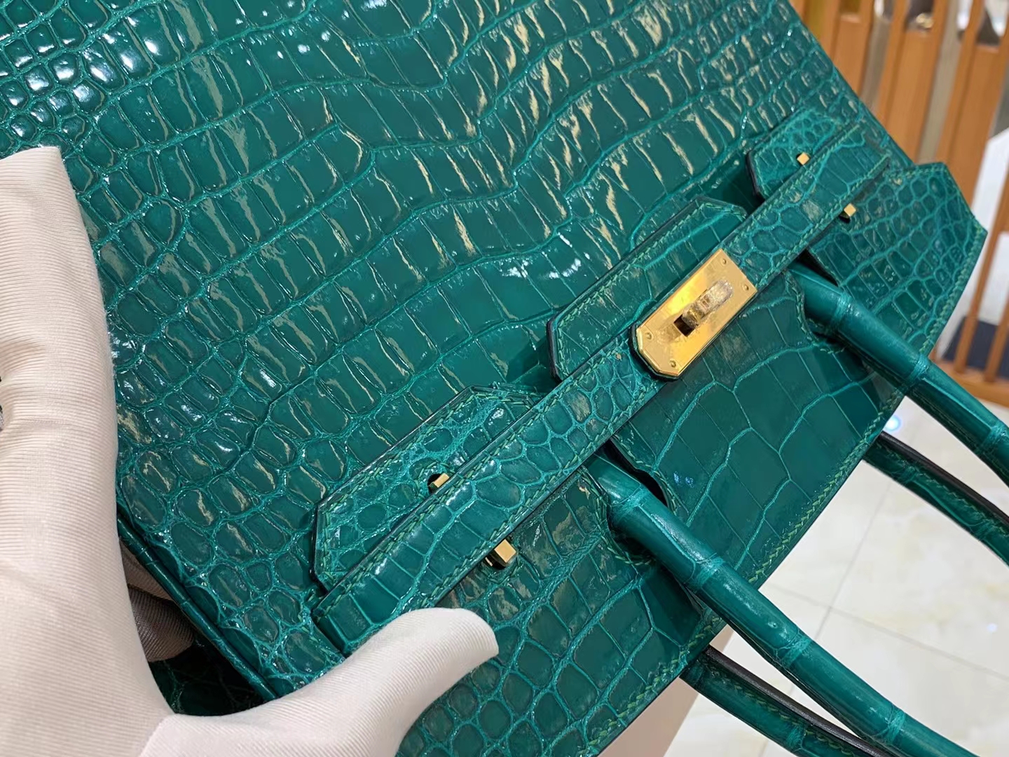 爱马仕 Hermes  Birkin 30CM 6Q Vert Emeraude 翡翠绿 一级进口湾鳄 进口蜜蜡线 全手工制作