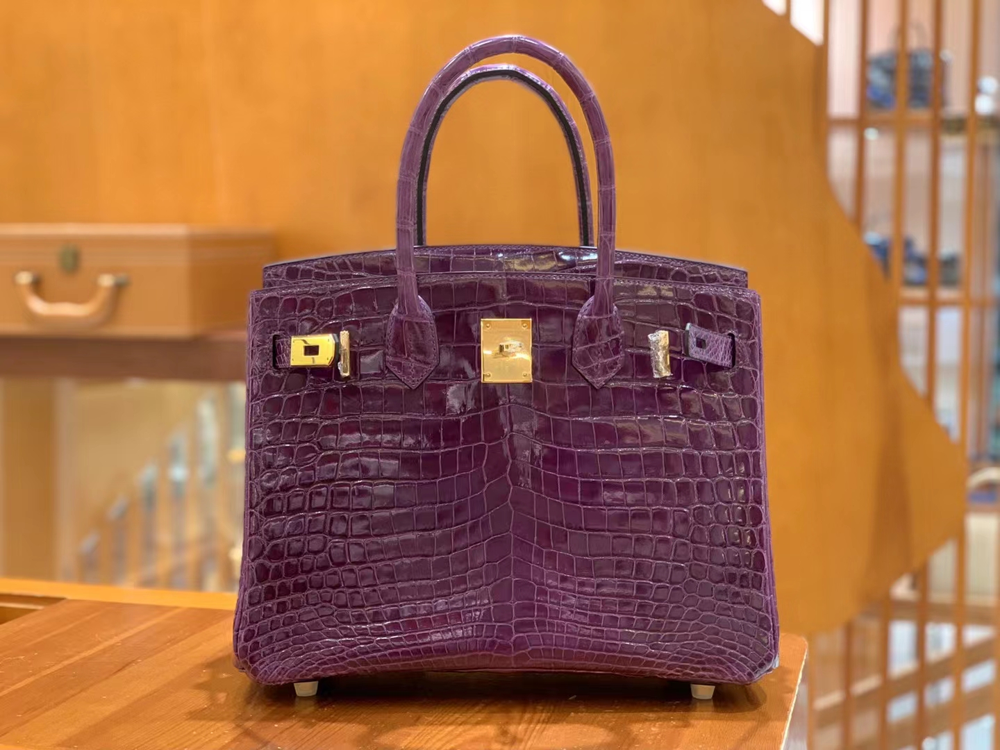 Hermes 爱马仕 Birkin 30cm 9G Amethyst 水晶紫 一级进口尼罗鳄“••” 金扣 进口蜜蜡线 全手工制作