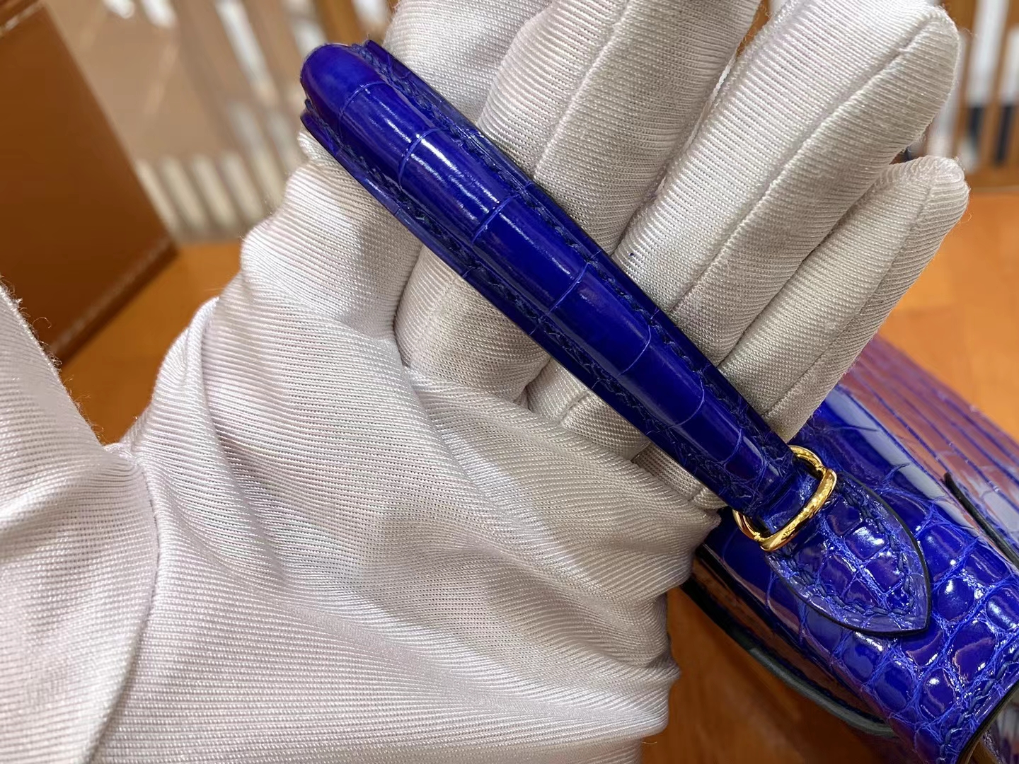 爱马仕 Hermes Mini kelly 二代 7T Bleu electrique电光蓝 一级进口美洲鳄 金扣 进口蜜蜡线 全手工制作