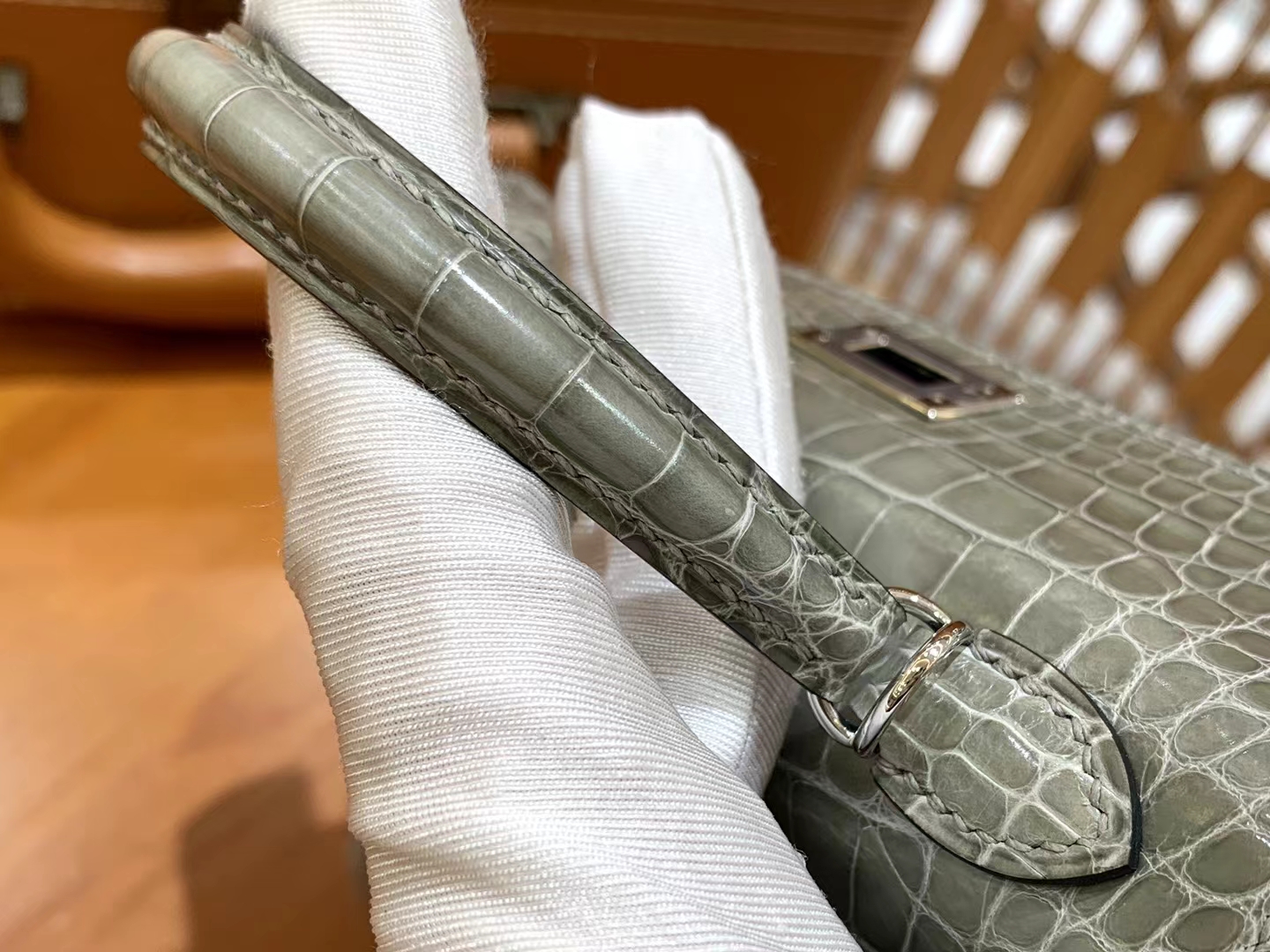 HERMES 爱马仕 Mini kelly 二代 斑鸠灰 一级进口美洲鳄 银扣