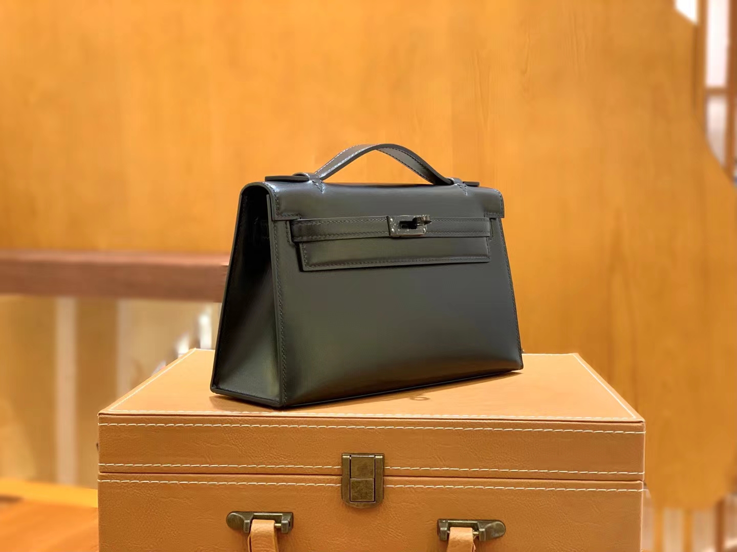 HERMES 爱马仕【现货】 Mini Kelly 一代 黑色CC89 Nior BOX 进口蜜蜡线 全手工制作