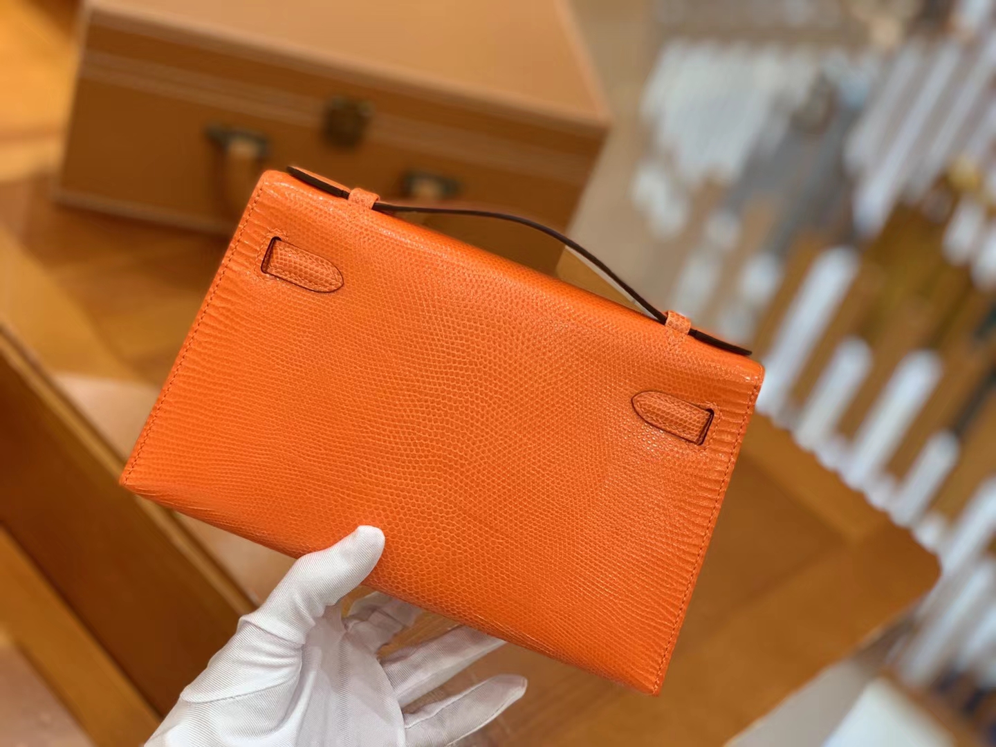 HERMES 爱马仕 Mini kelly 一代 Kelly Pochette 南非野生巨蜥 93 Orange 橙色 进口蜜蜡线 全手工制作