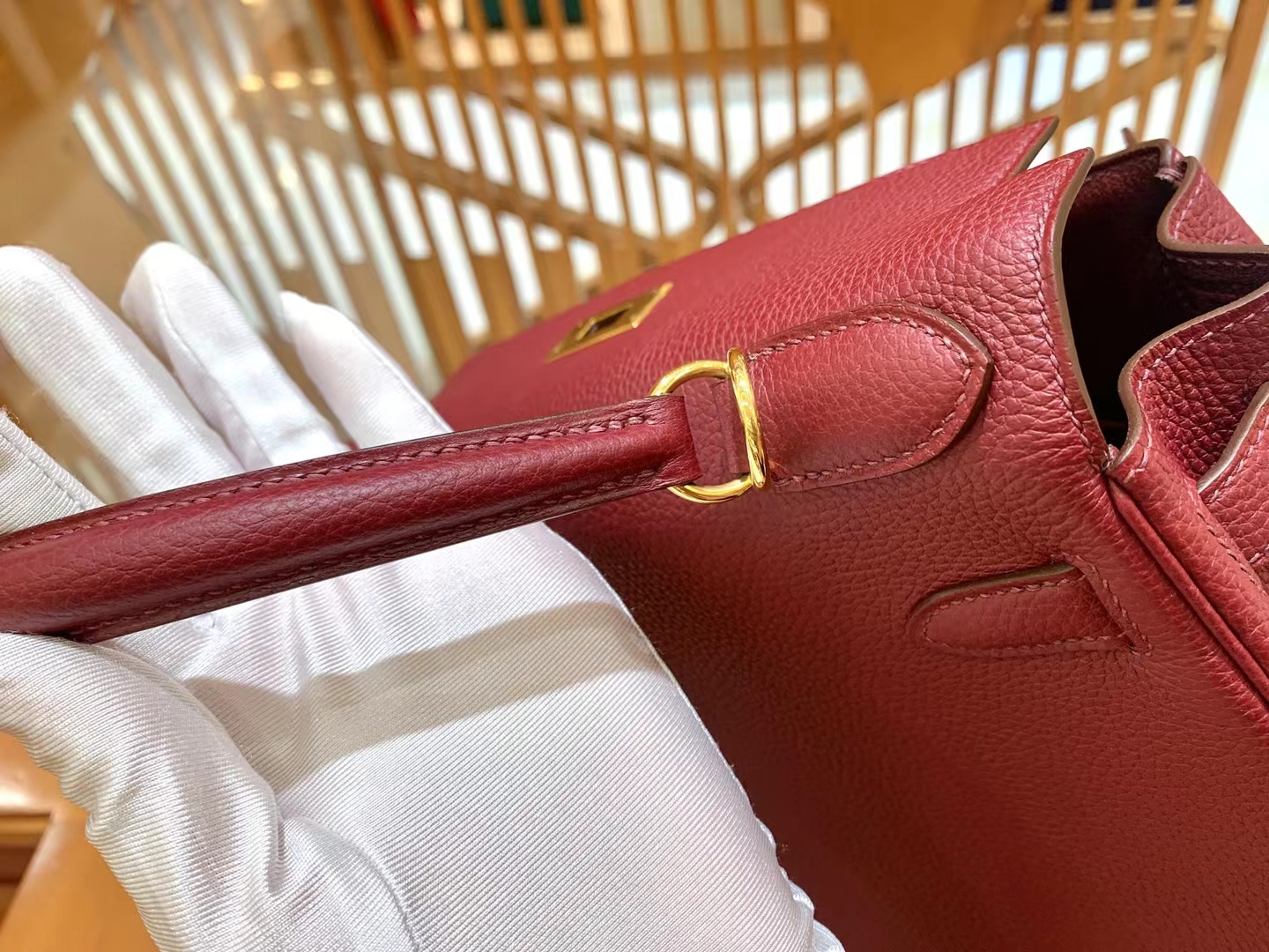 HERMES 爱马仕 kelly 25 Togo F5 Bourgogne酒红色