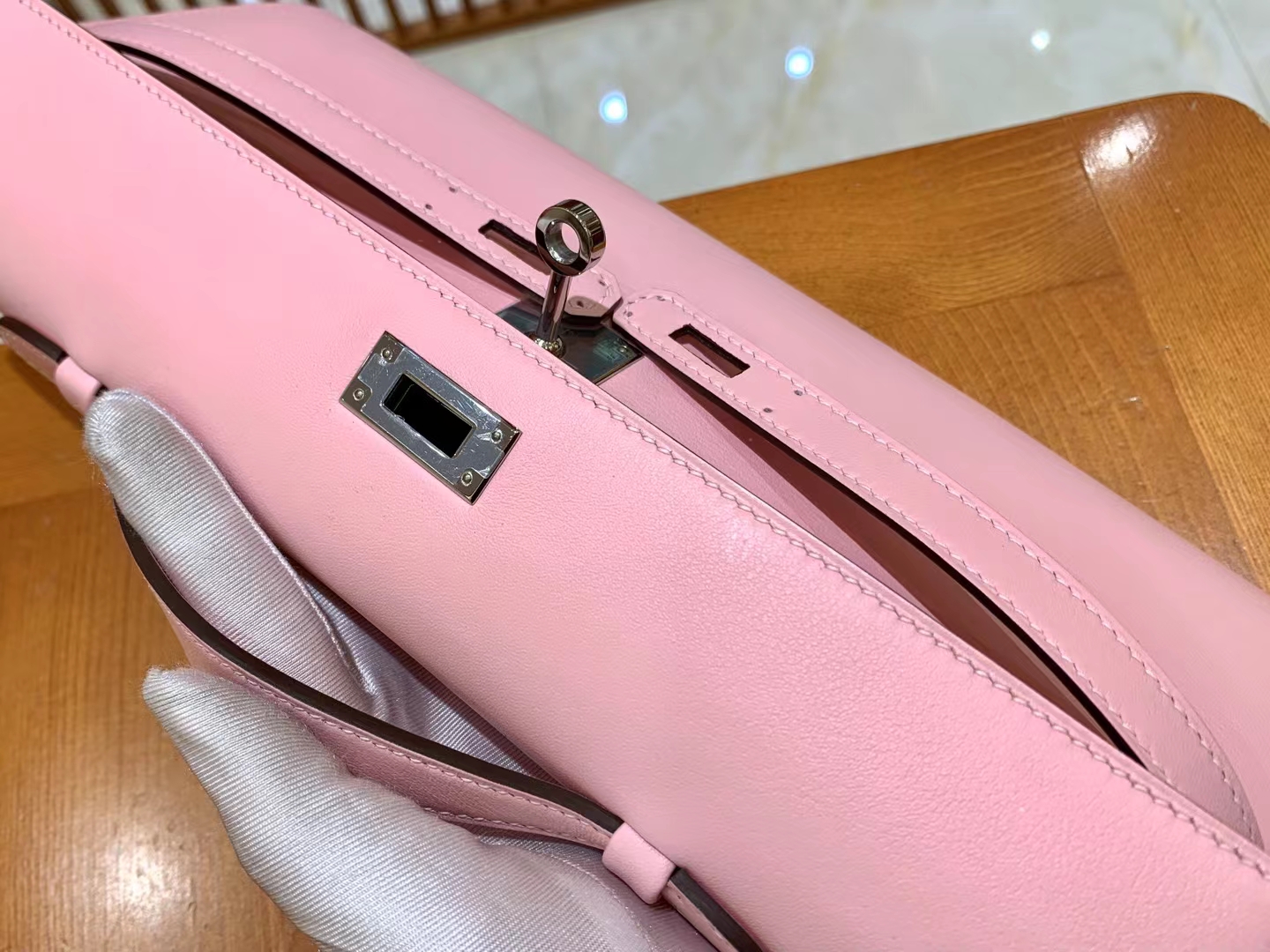 HERMES 爱马仕 Kelly cut 3Q粉 银扣 进口Swift皮 进口蜜蜡线 全手工制作