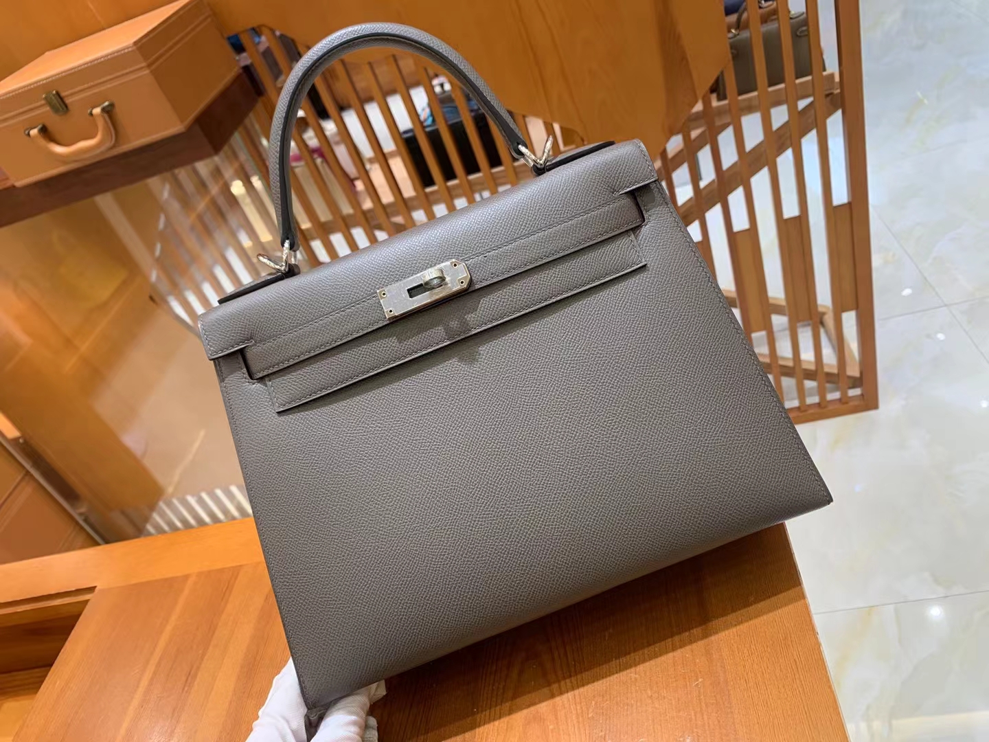 HERMES 爱马仕 kelly 28 Epsom 8F Etain 锡器灰