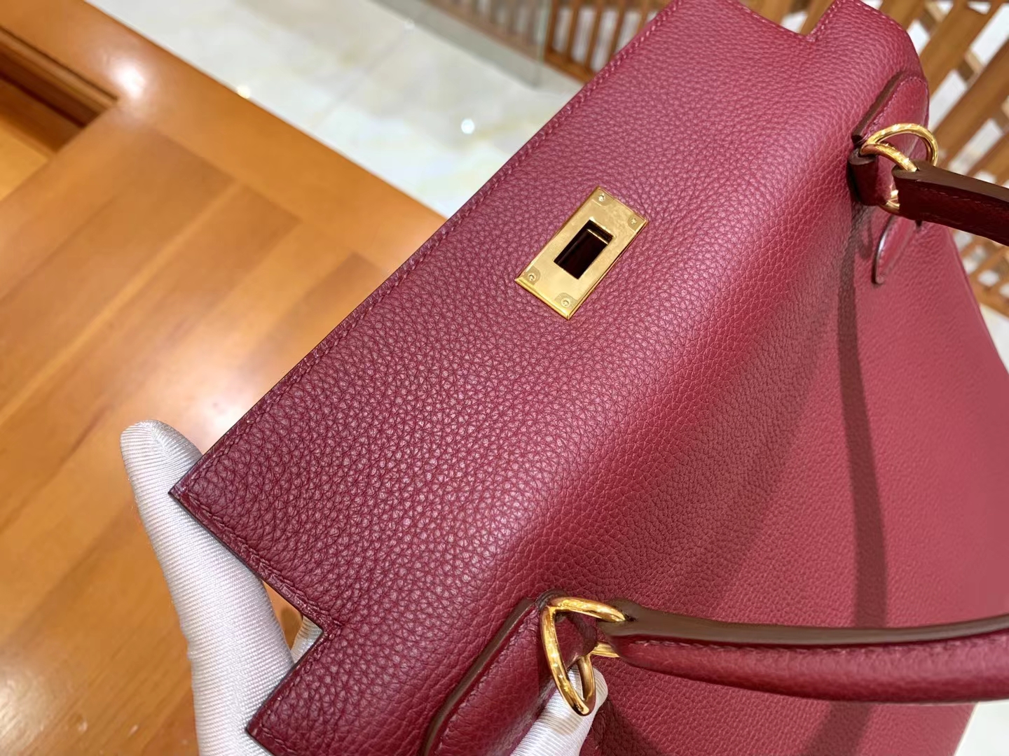 HERMES 爱马仕 kelly 25 Togo F5 Bourgogne酒红色