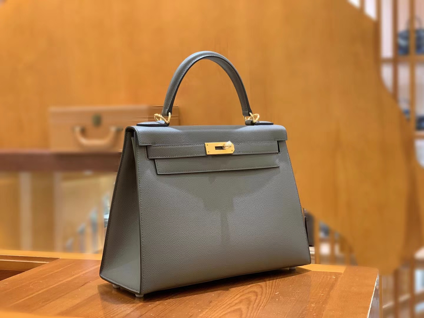 HERMES 爱马仕 kelly 28 Epsom 8F Etain 锡器灰