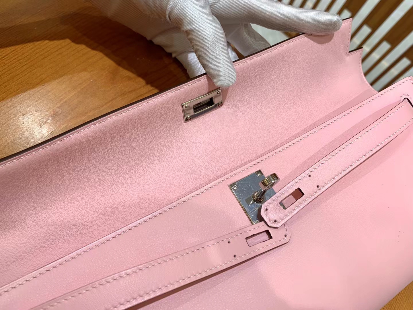 HERMES 爱马仕 Kelly cut 3Q粉 银扣 进口Swift皮 进口蜜蜡线 全手工制作