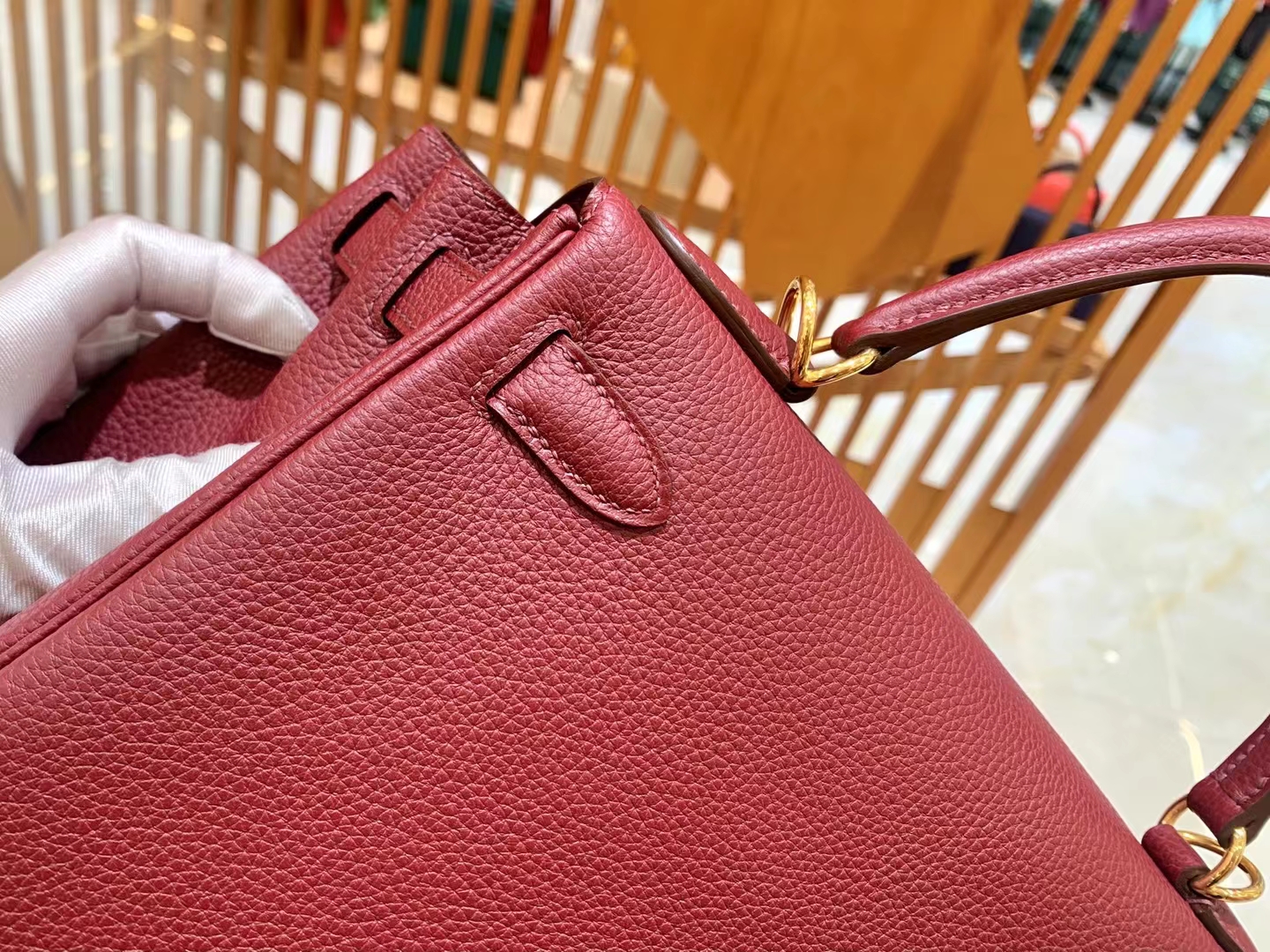 HERMES 爱马仕 kelly 25 Togo F5 Bourgogne酒红色