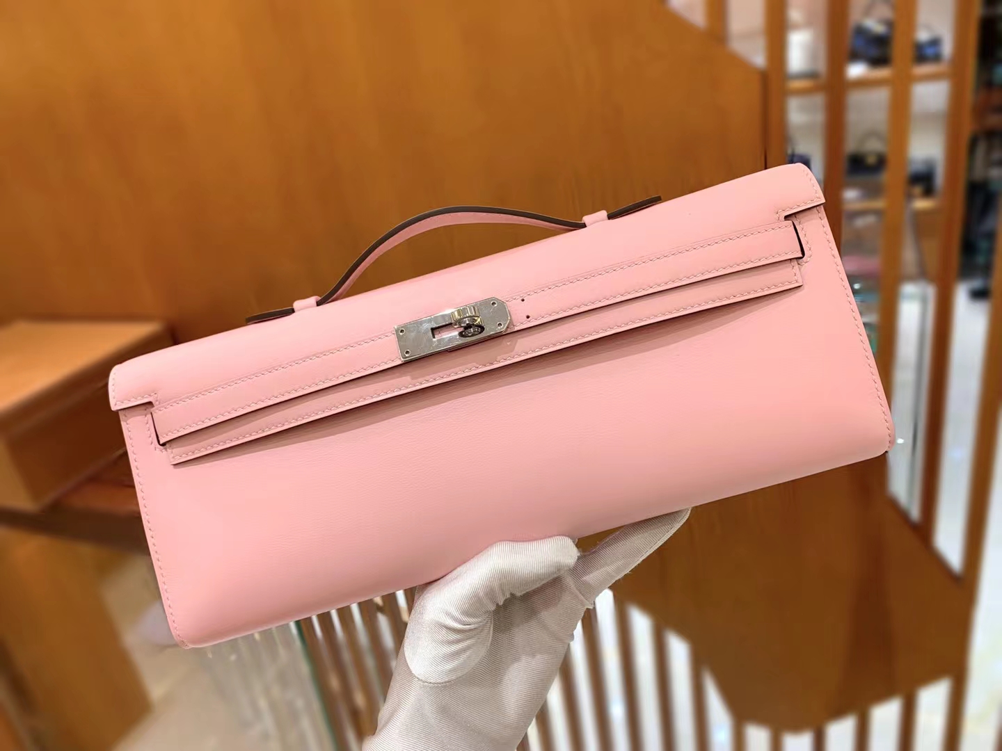 HERMES 爱马仕 Kelly cut 3Q粉 银扣 进口Swift皮 进口蜜蜡线 全手工制作