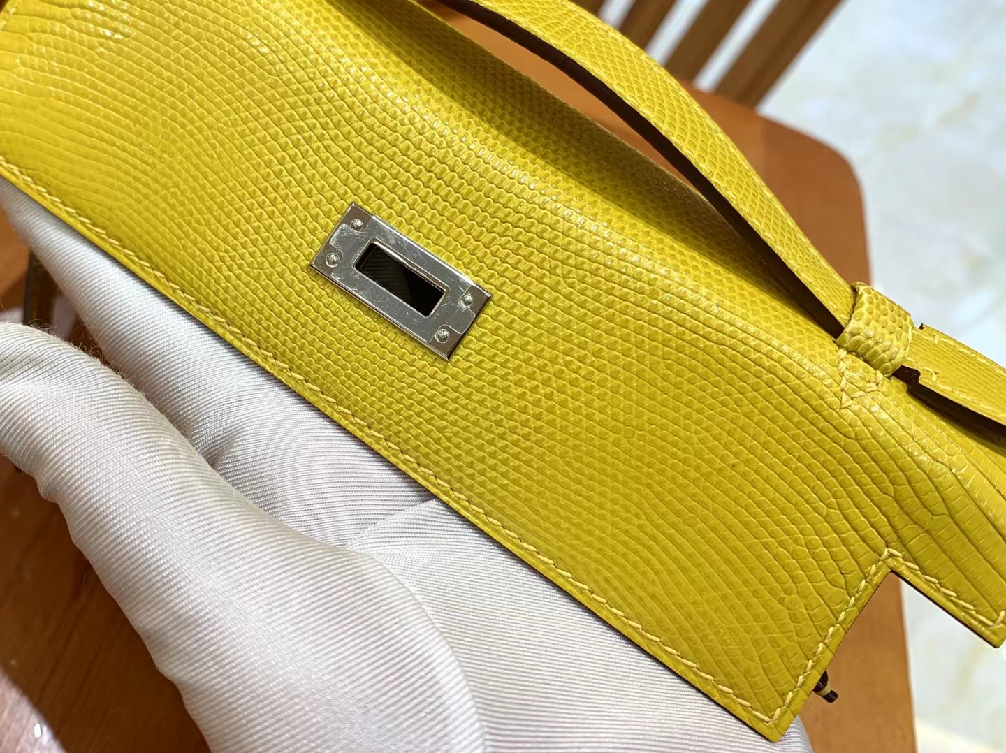 HERMES 爱马仕 Mini kelly 一代 Kelly Pochette 南非野生巨蜥 M9 mimosa 金盏花黄 进口蜜蜡线 全手工制作