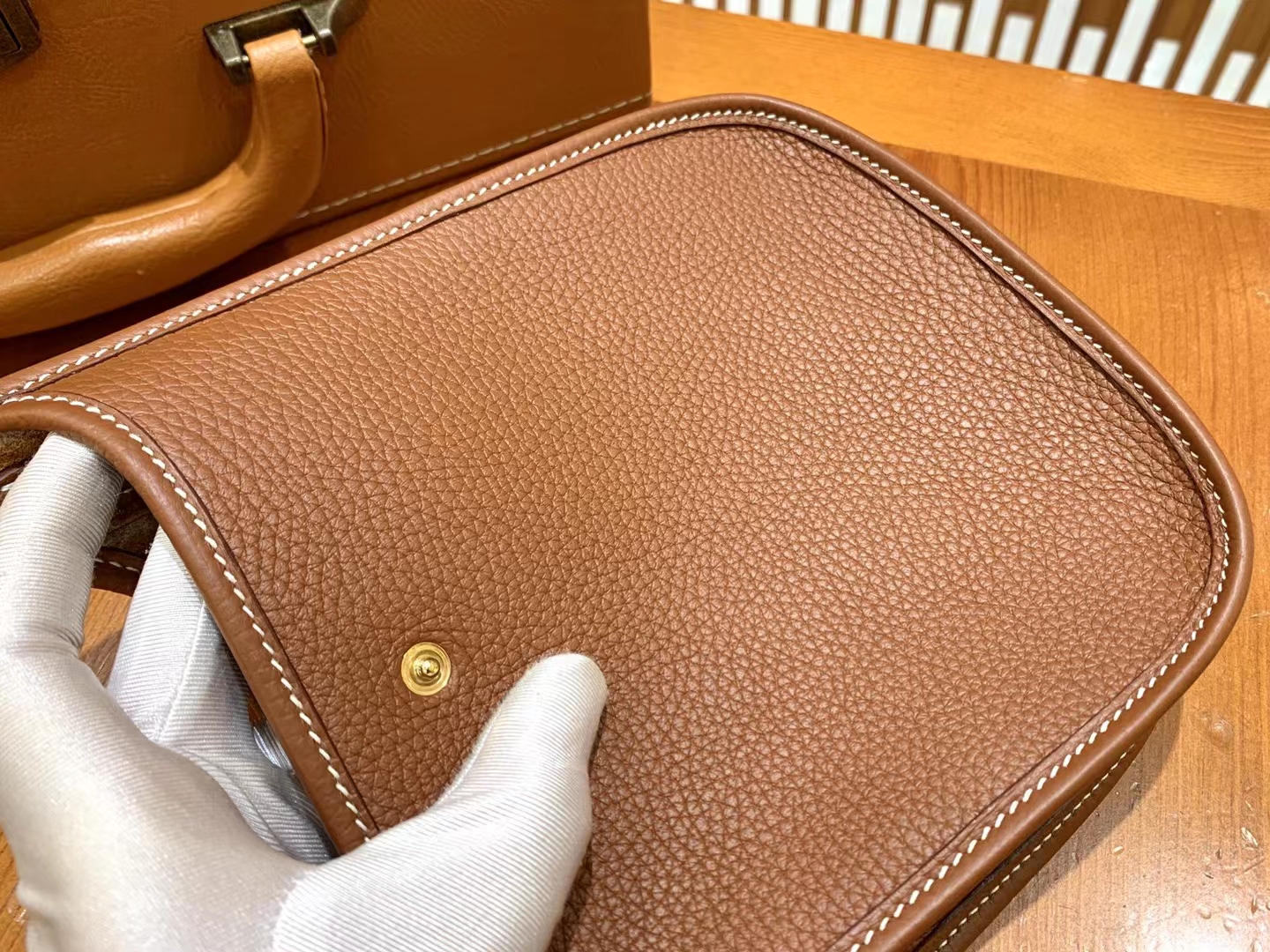 HERMES 爱马仕 伊芙琳17cm CK37 金棕色 进口TC大牛皮 金扣