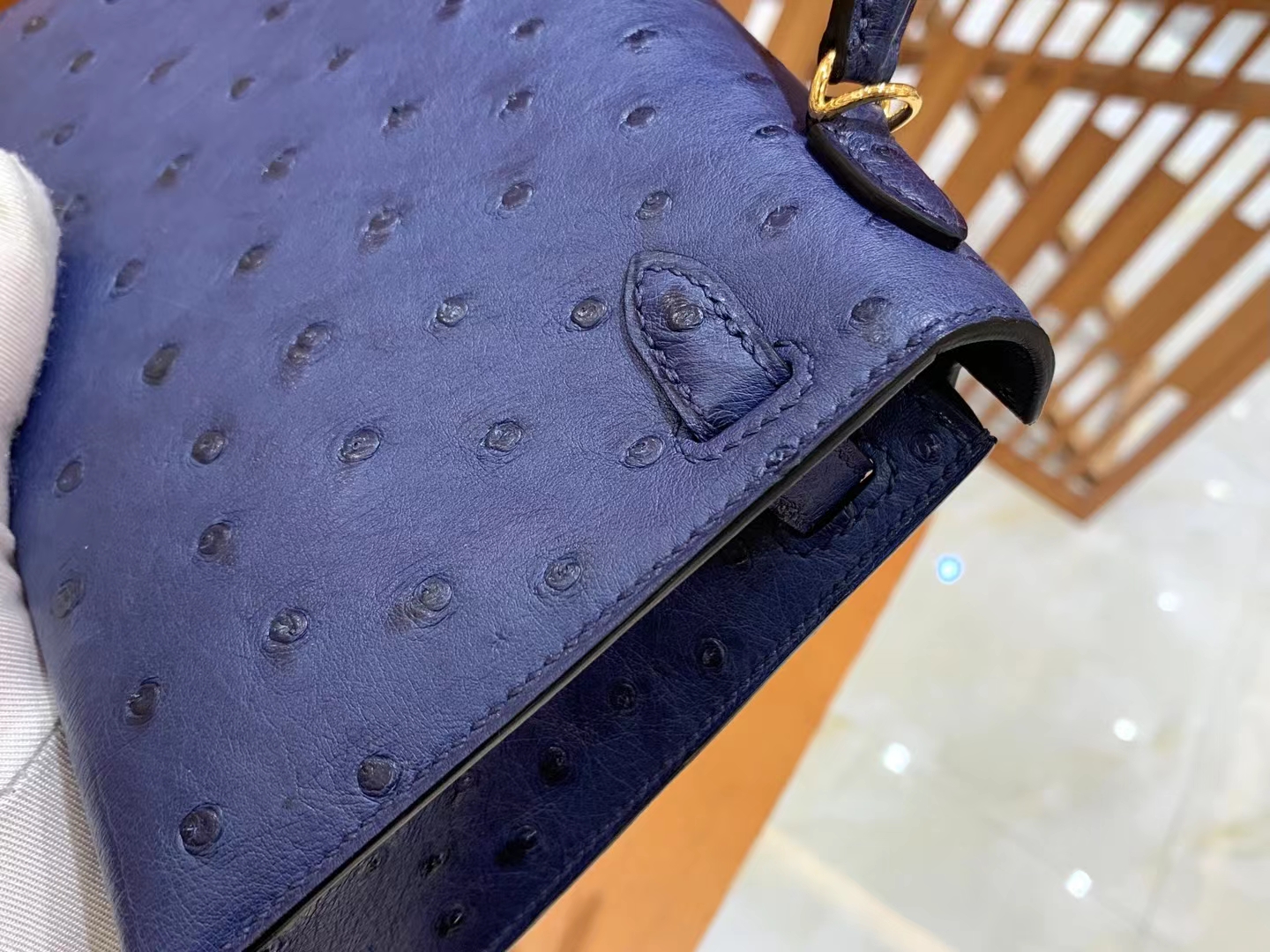 HERMES 爱马仕 Mini kelly 二代 南非KK级鸵鸟皮 Ostrich  7L马耳他蓝 进口蜜蜡线 全手工制作