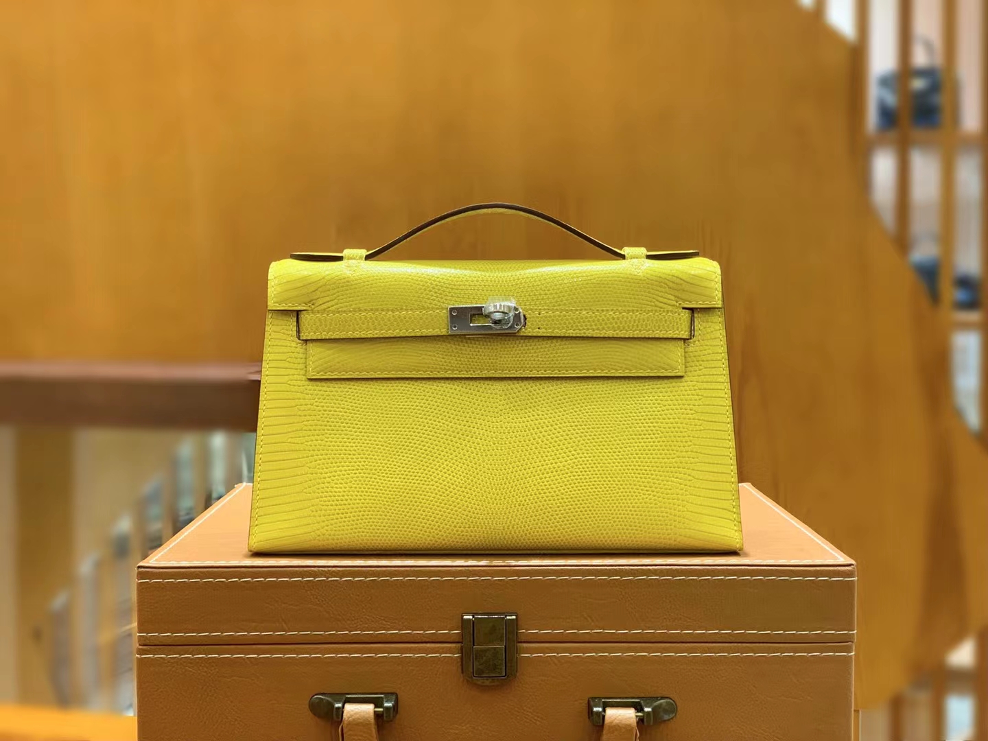 HERMES 爱马仕 Mini kelly 一代 Kelly Pochette 南非野生巨蜥 M9 mimosa 金盏花黄 进口蜜蜡线 全手工制作