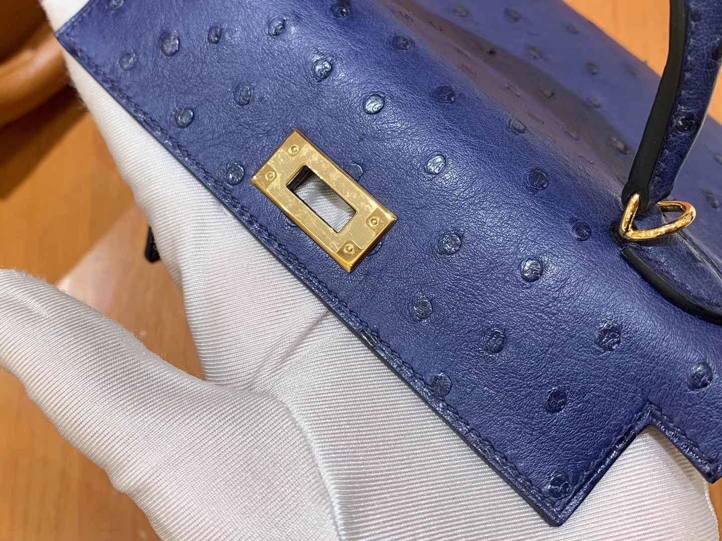 HERMES 爱马仕 Mini kelly 二代 南非KK级鸵鸟皮 Ostrich  7L马耳他蓝 进口蜜蜡线 全手工制作