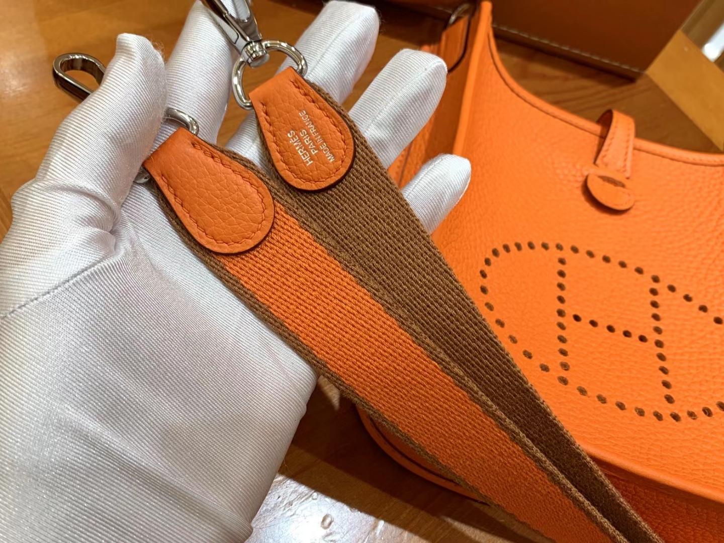 HERMES 爱马仕 伊芙琳17cm 9T 火焰橙 进口TC大牛皮 银扣 进口蜜蜡线 全手工制作