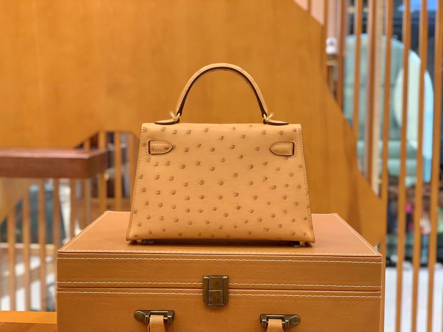 HERMES 爱马仕 Mini kelly 二代 南非KK级鸵鸟皮 Ostrich CK37 金棕色 太妃金 进口蜜蜡线 全手工制作