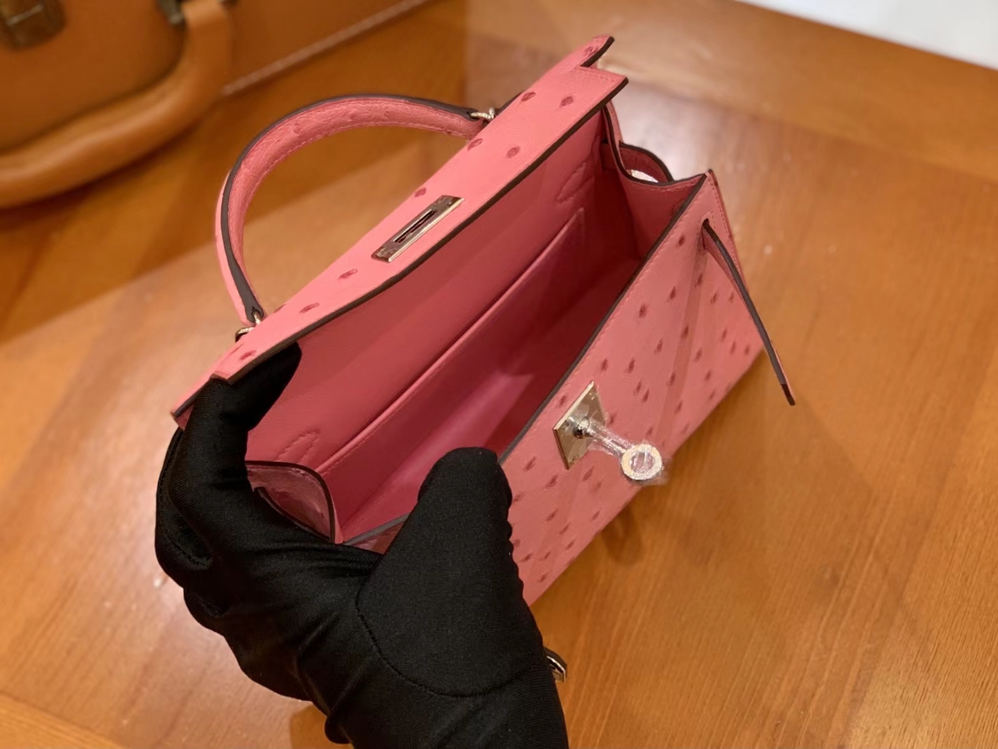 HERMES 爱马仕 Mini kelly 二代 南非KK级鸵鸟皮 Ostrich 3Q 樱花粉 进口蜜蜡线 全手工制作