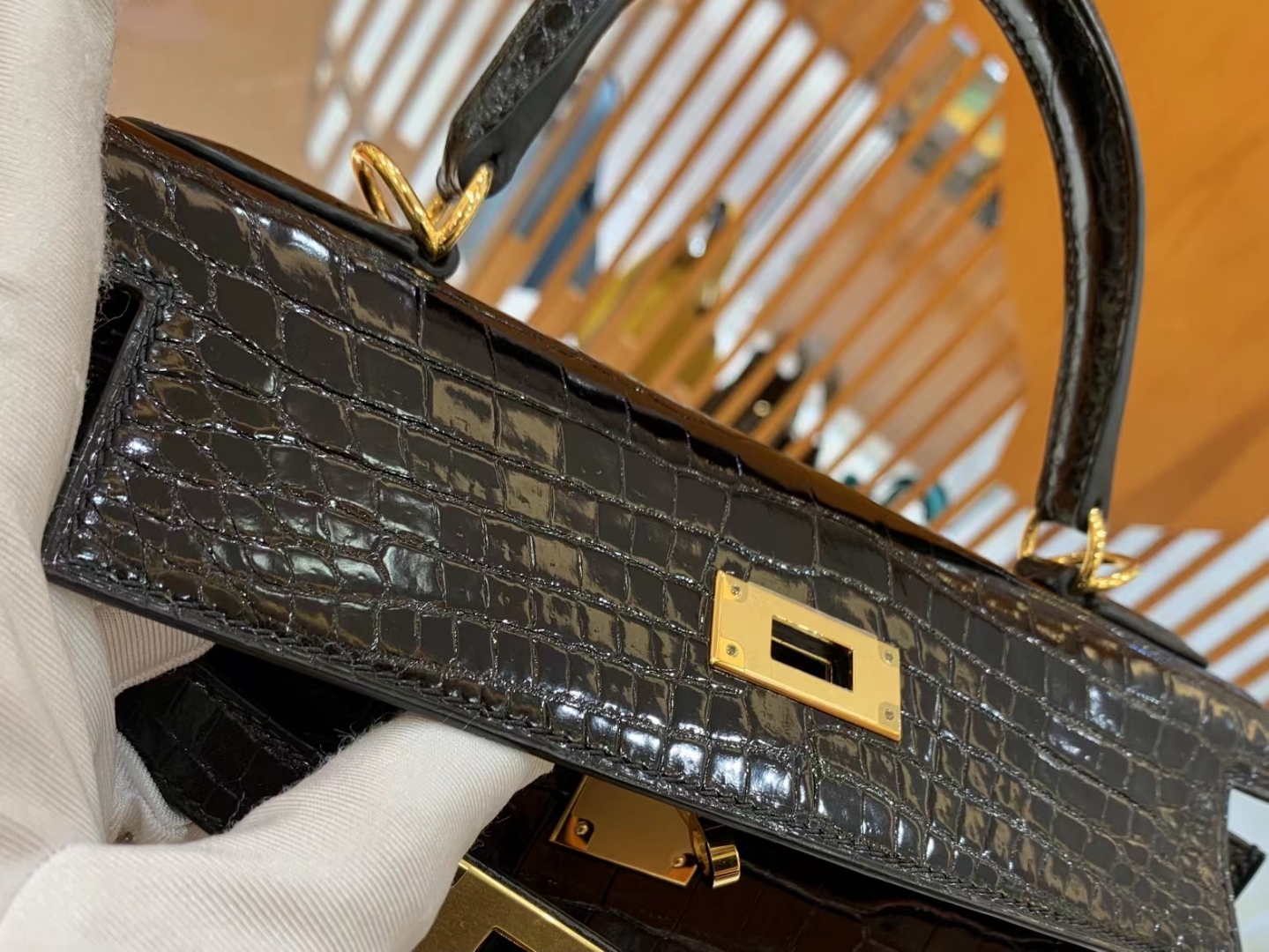 HERMES 爱马仕 Kelly 28cm CC89 Nior 经典黑 一级尼罗鳄鱼皮“••”进口蜜蜡线 全手工制作