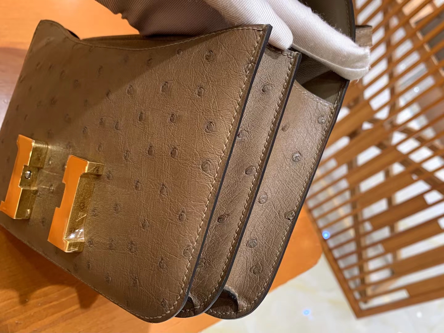HERMES 爱马仕 Constance 空姐包 19cm 南非KK鸵鸟皮 Ostrich 8S Gris souris 鼠灰色 进口蜜蜡线 全手工制作