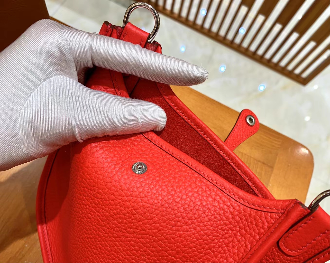 HERMES 爱马仕 伊芙琳17cm S3 爱心红 进口TC大牛皮 金扣 进口蜜蜡线 全手工制作