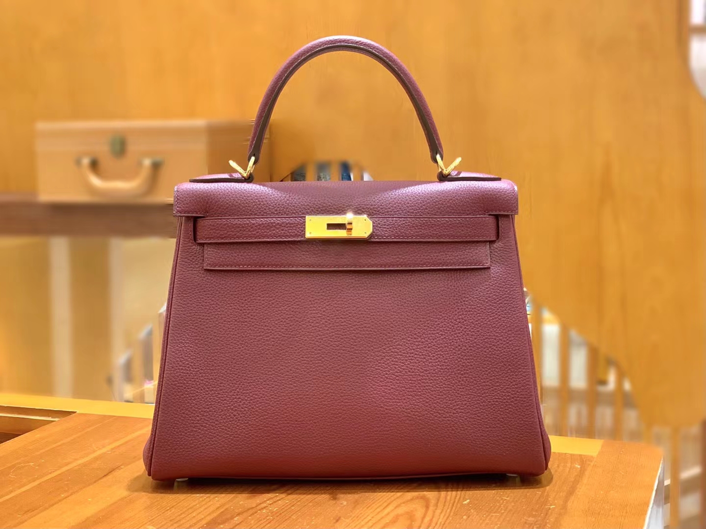 HERMES 爱马仕 kelly 25 Togo F5 Bourgogne酒红色