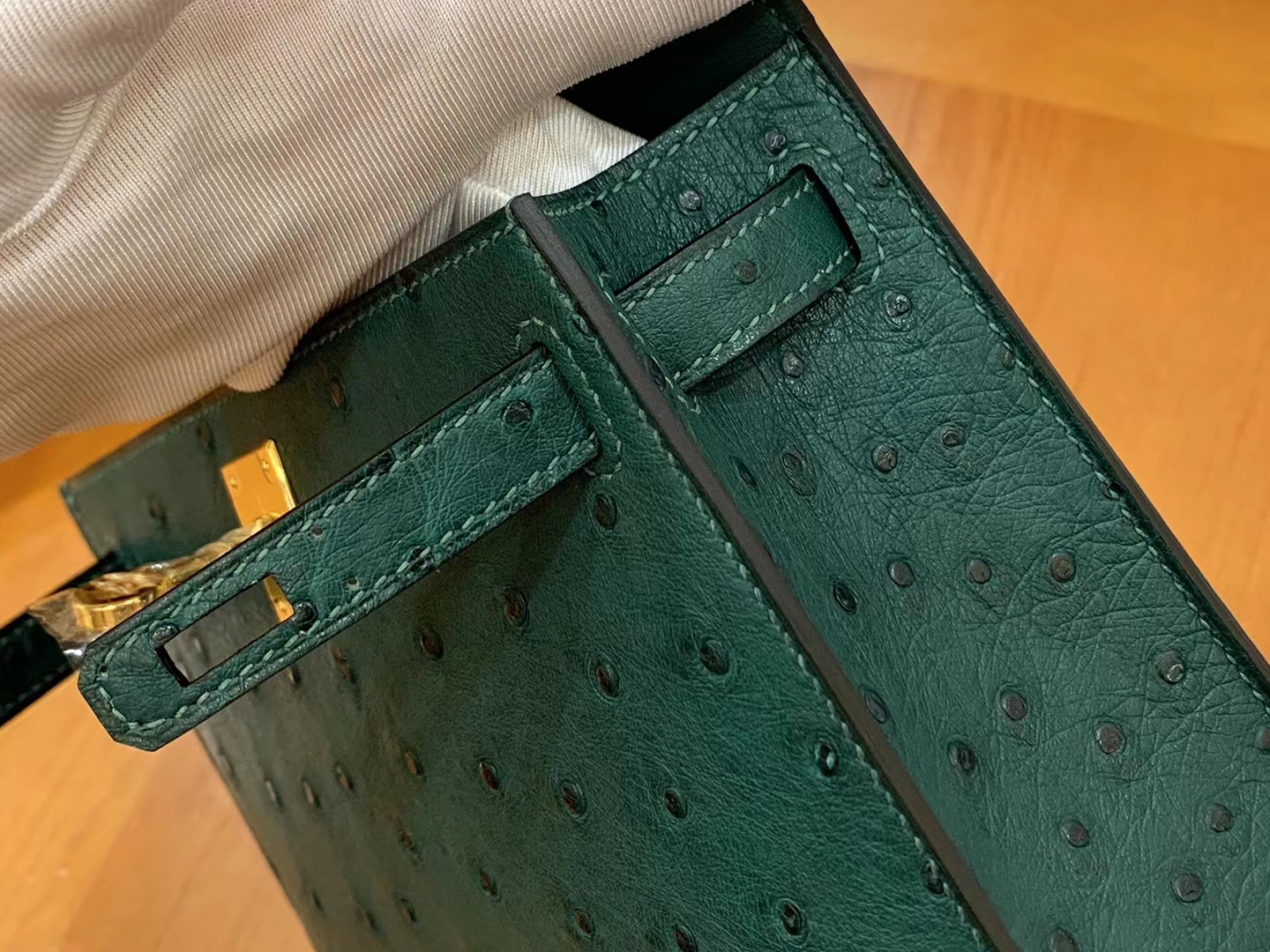 HERMES 爱马仕 Mini kelly 二代 南非KK级鸵鸟皮 Ostrich 67 Vert Fonce 祖母绿 进口蜜蜡线 全手工制作