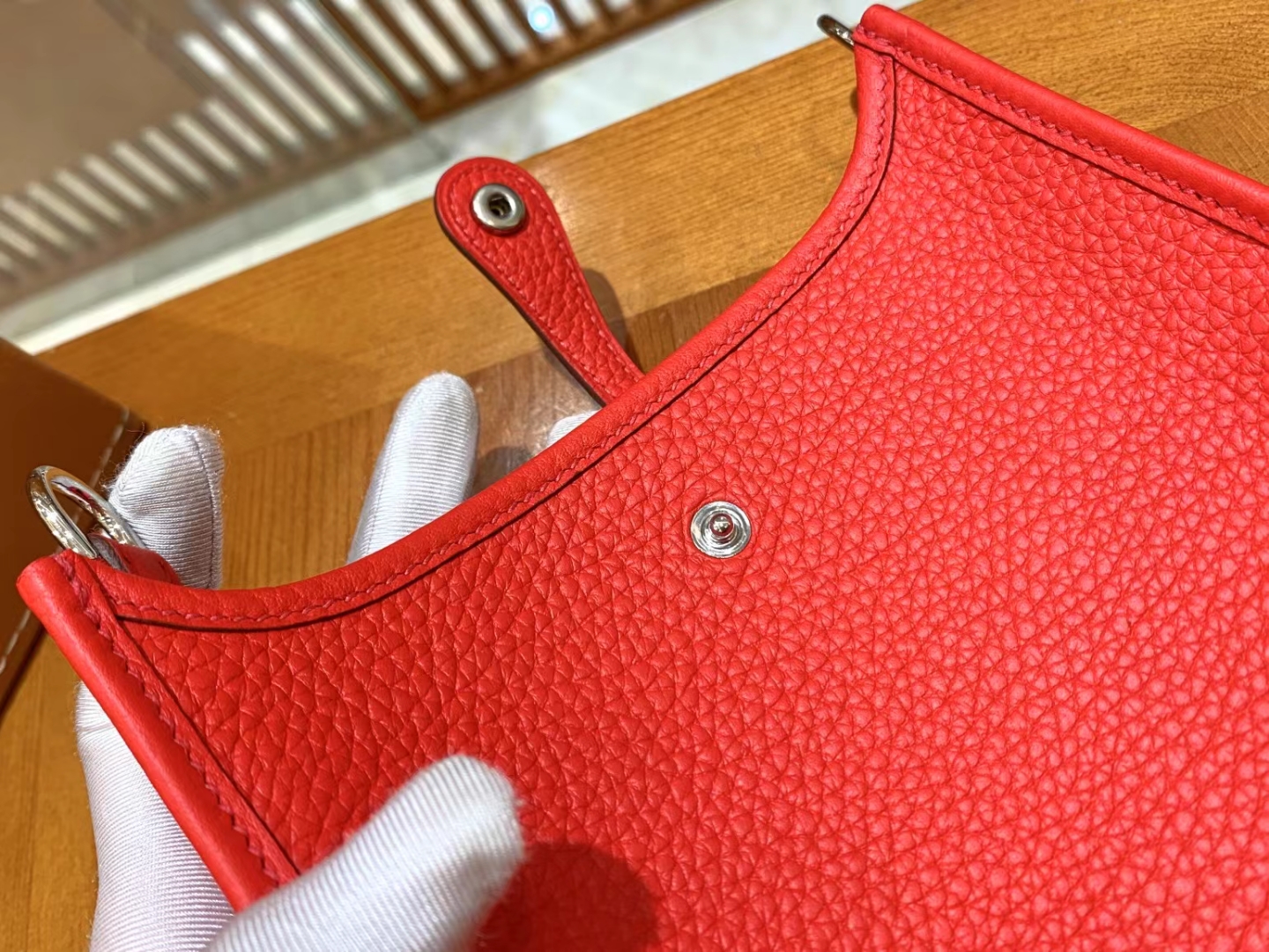 HERMES 爱马仕 伊芙琳17cm S3 爱心红 进口TC大牛皮 金扣 进口蜜蜡线 全手工制作