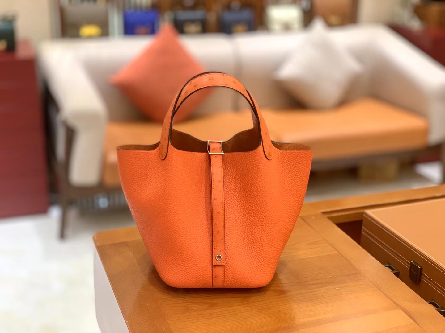 Hermes【现货】Piction 18cm 9T火焰橙 TC牛皮 进口蜜蜡线 全手工制作