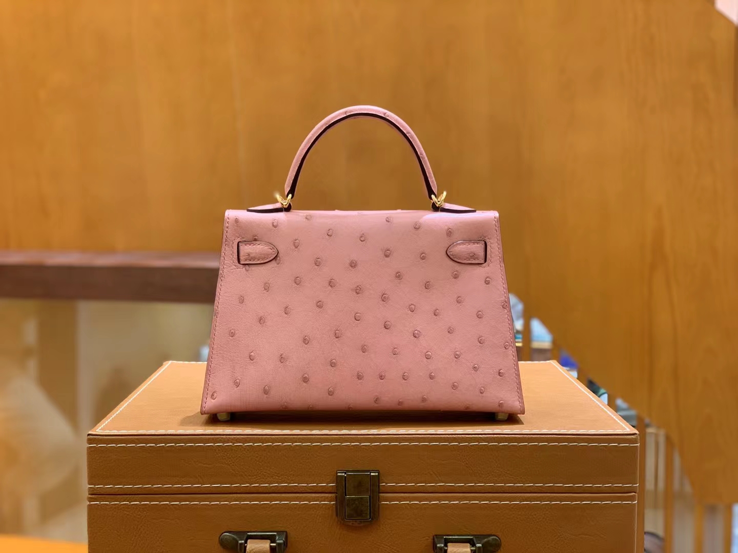 HERMES 爱马仕 Mini kelly 二代 南非KK级鸵鸟皮 Ostrich  陶瓷粉CC94  进口蜜蜡线 全手工制作