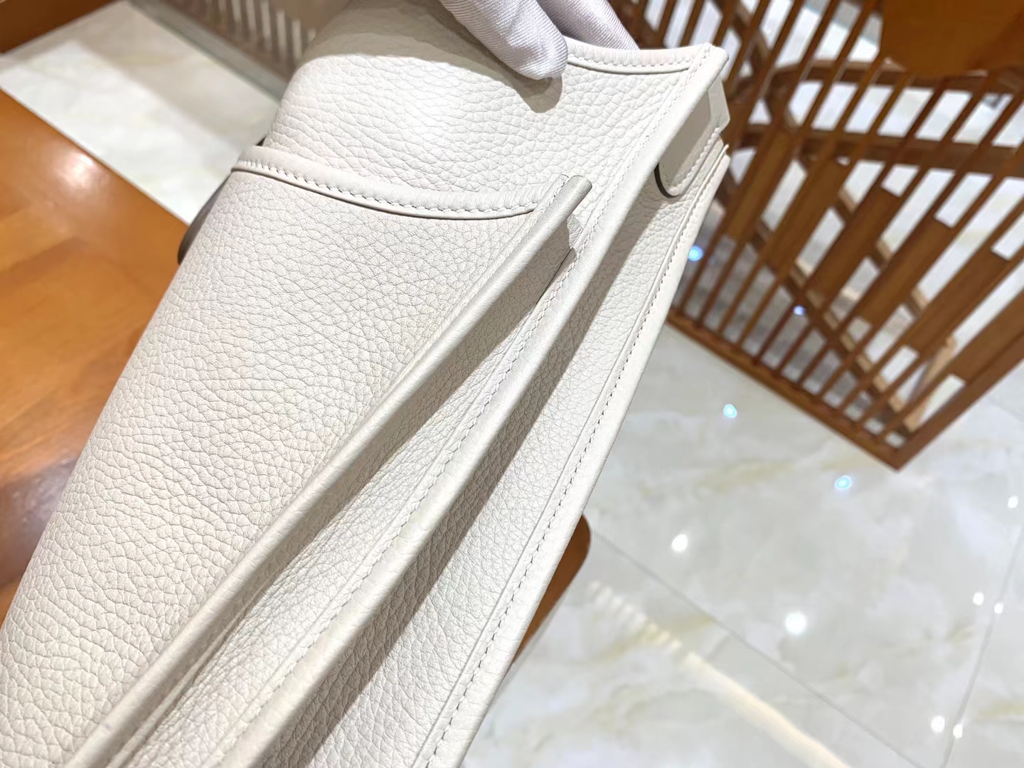 HERMES 爱马仕 Evelyne 29CM 伊芙琳 Togo Craie 10 奶昔白 进口蜜蜡线 全手工制作