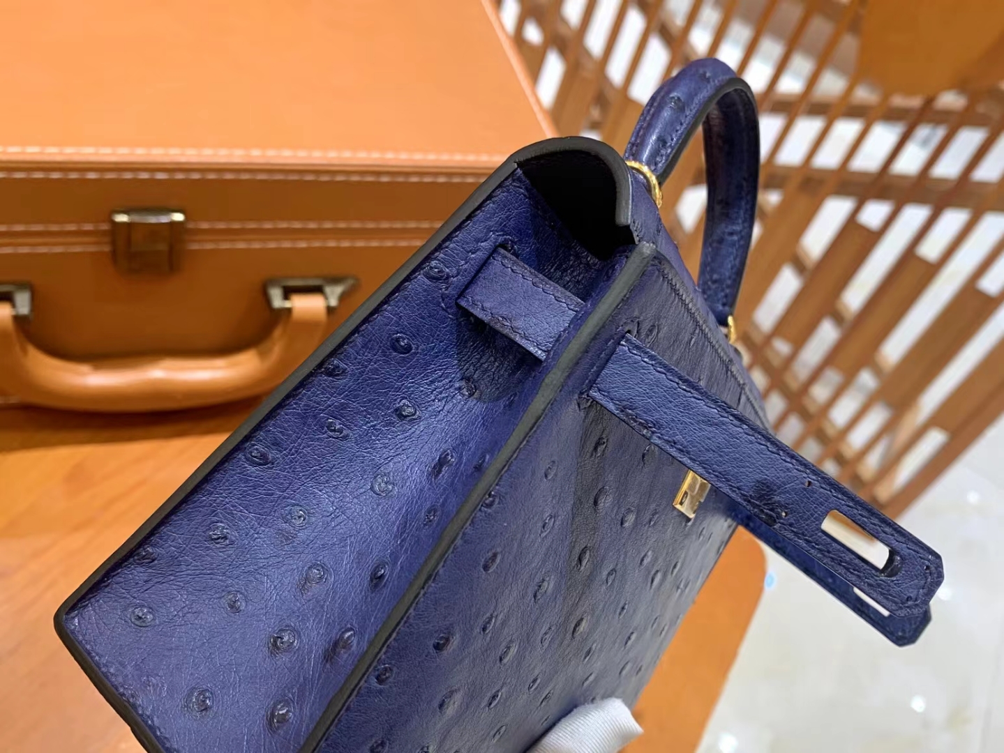 HERMES 爱马仕 Mini kelly 二代 南非KK级鸵鸟皮 Ostrich  7L马耳他蓝 进口蜜蜡线 全手工制作