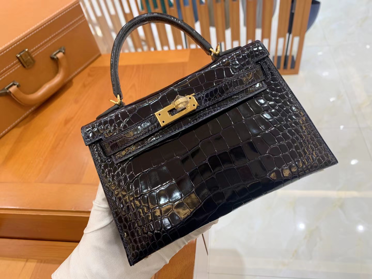 HERMES 爱马仕【现货】 Mini二代 2Z午夜蓝 一级美洲鳄鱼皮“□” 进口蜜蜡线 全手工制作