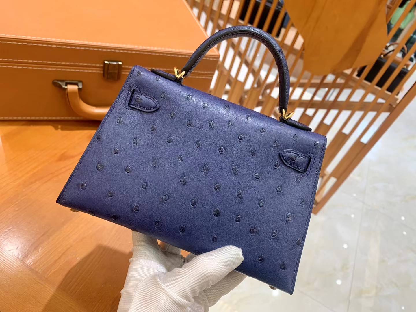 HERMES 爱马仕 Mini kelly 二代 南非KK级鸵鸟皮 Ostrich  7L马耳他蓝 进口蜜蜡线 全手工制作