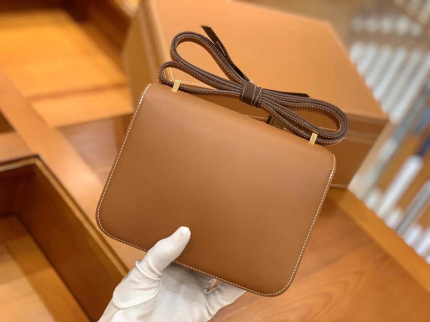HERMES 爱马仕 Constance 康康 Epsom CK37 金棕色 金扣 19cm