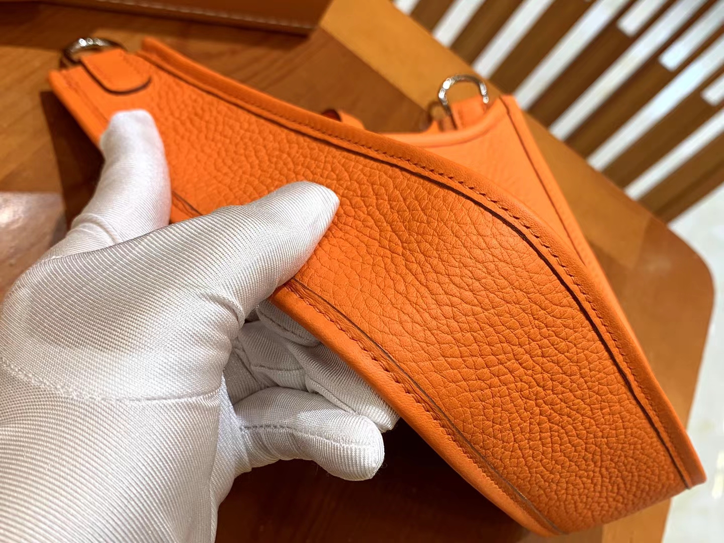 HERMES 爱马仕 伊芙琳17cm 9T 火焰橙 进口TC大牛皮 银扣 进口蜜蜡线 全手工制作
