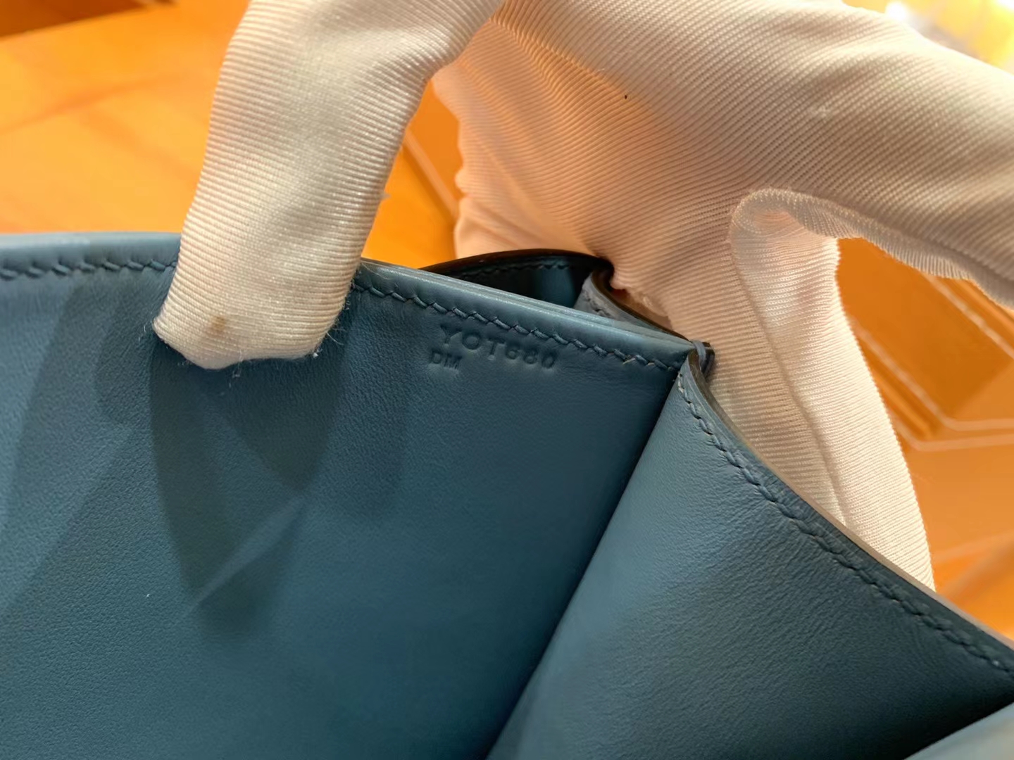 HERMES 爱马仕 Constance 空姐包 19cm 南非KK鸵鸟皮 Ostrich 75 Blue Jean牛仔蓝 进口蜜蜡线 全手工制作