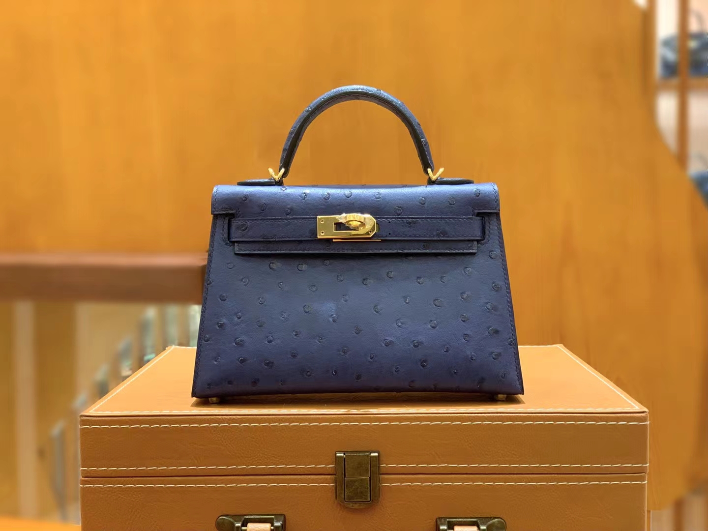 HERMES 爱马仕 Mini kelly 二代 南非KK级鸵鸟皮 Ostrich  7L马耳他蓝 进口蜜蜡线 全手工制作
