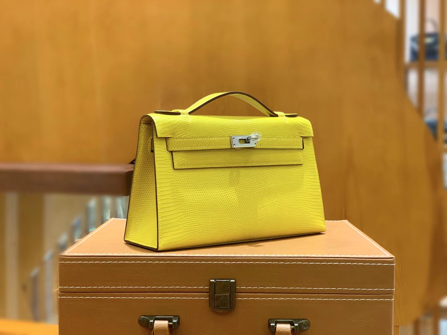 HERMES 爱马仕 Mini kelly 一代 Kelly Pochette 南非野生巨蜥 M9 mimosa 金盏花黄 进口蜜蜡线 全手工制作