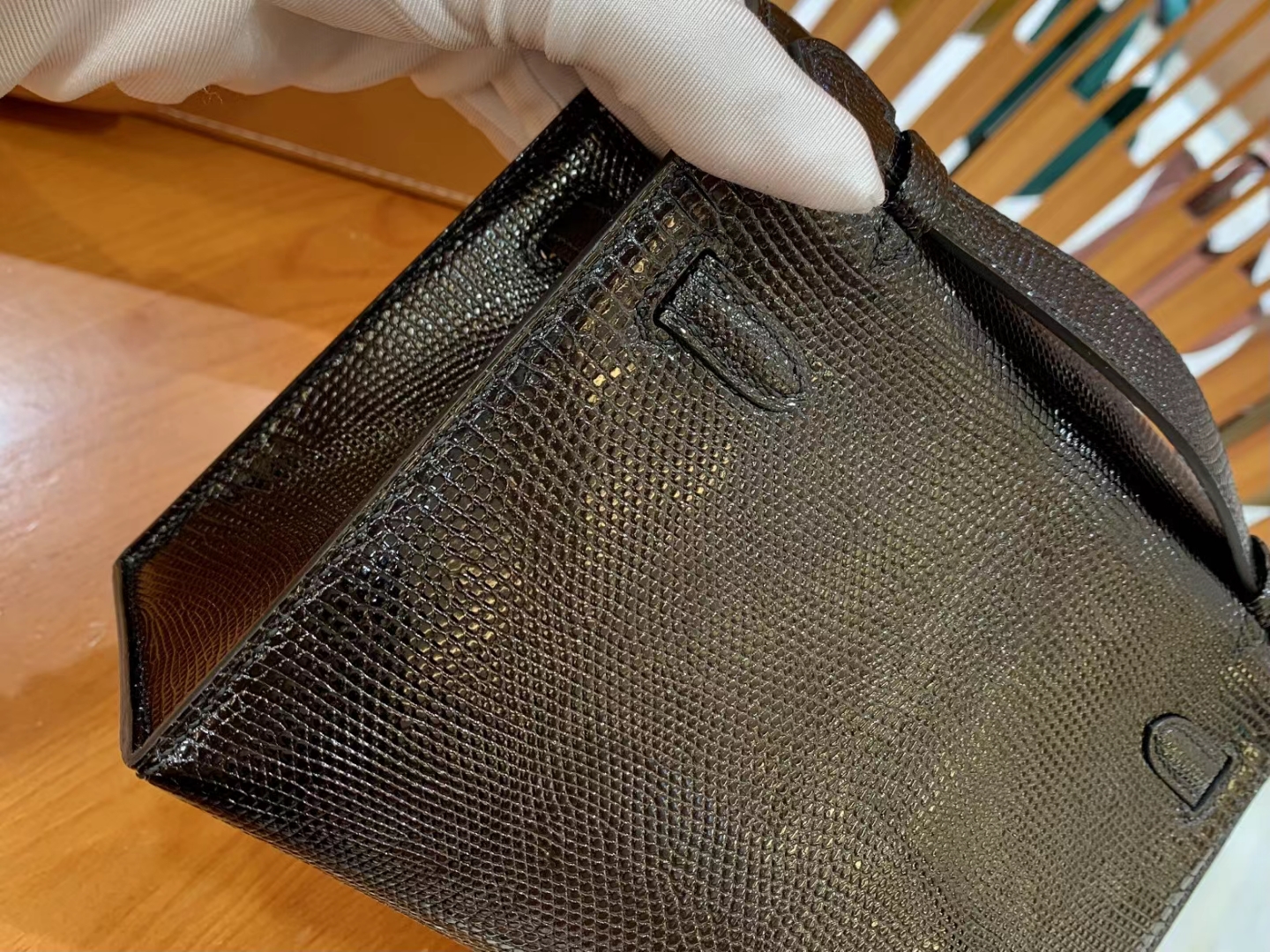 HERMES 爱马仕 Mini kelly 一代 Kelly Pochette 南非野生巨蜥 CC89 经典黑 Nior 进口蜜蜡线 全手工制作