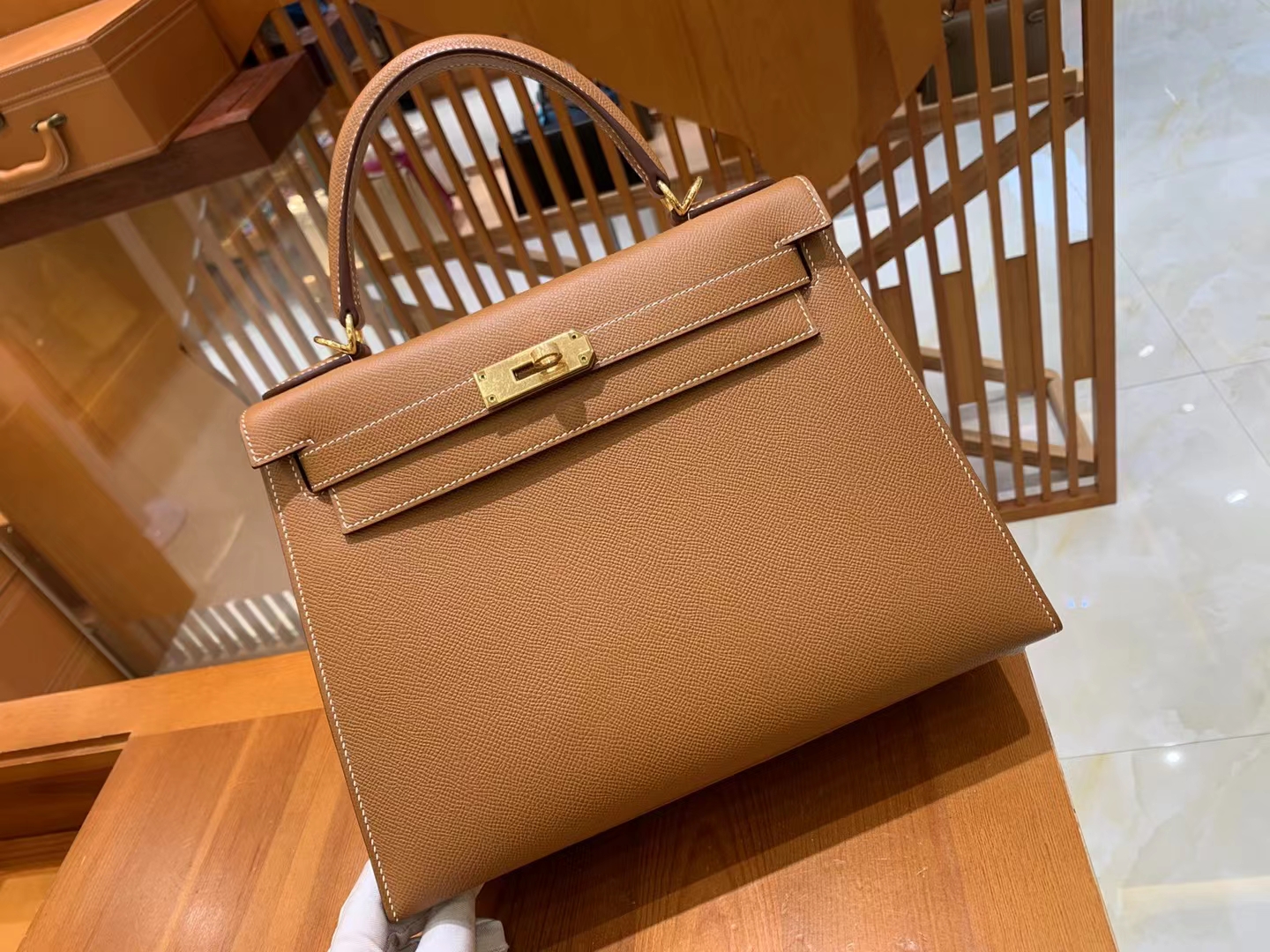 HERMES 爱马仕 kelly 28 Epsom CK37金棕色